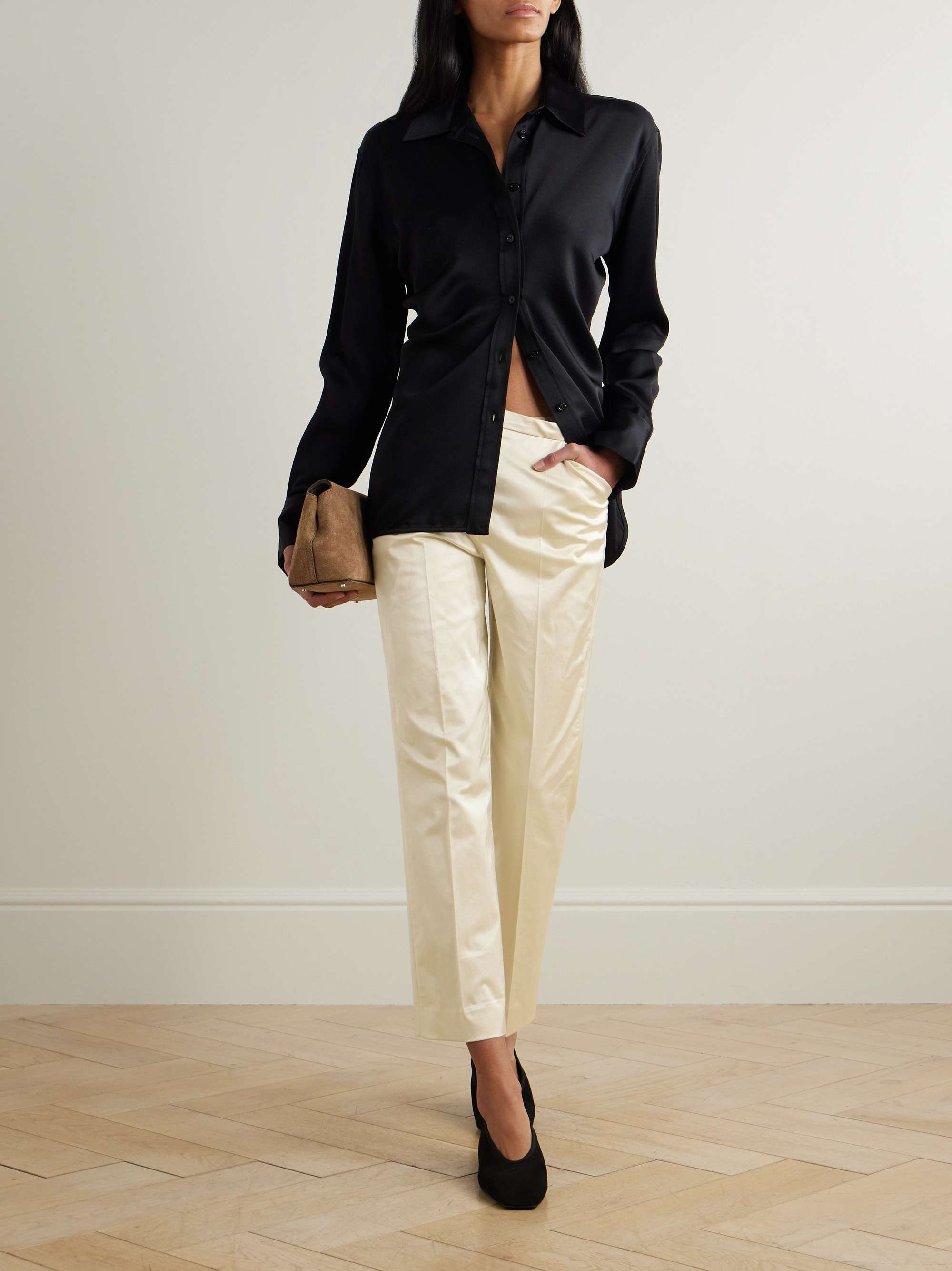 Cropped organic cotton-blend straight-leg pants view