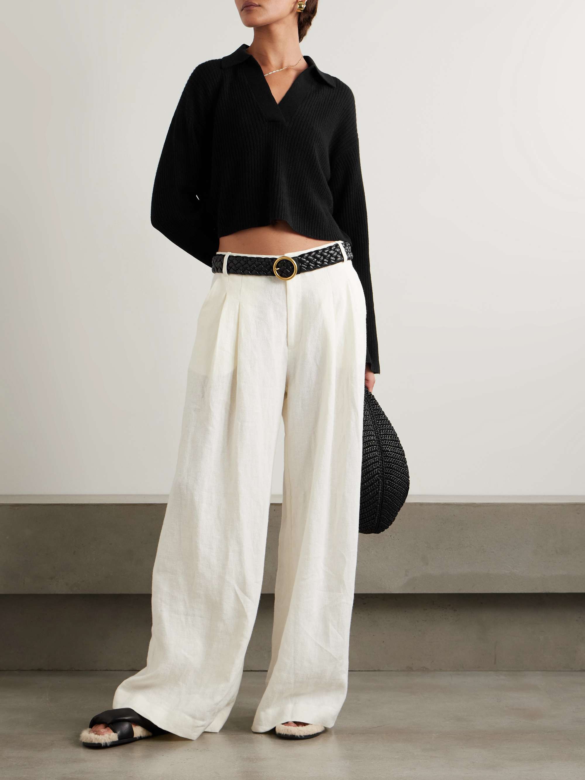 Ganta cropped ribbed organic cashmere polo sweater view