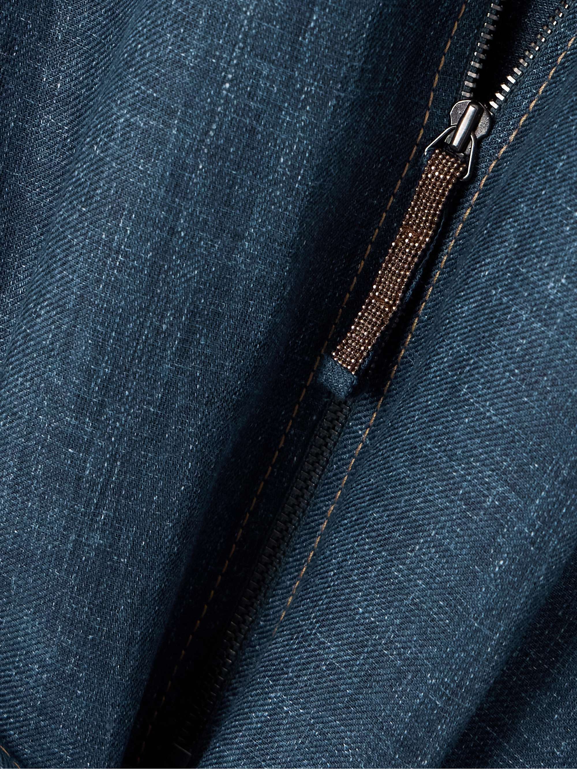 Belted denim midi dress view