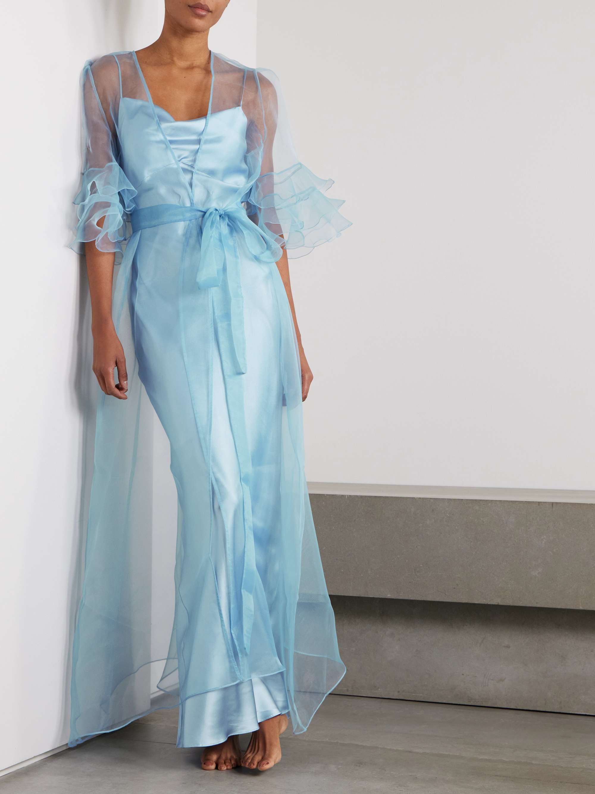 Ricca ruffled silk-organza robe view