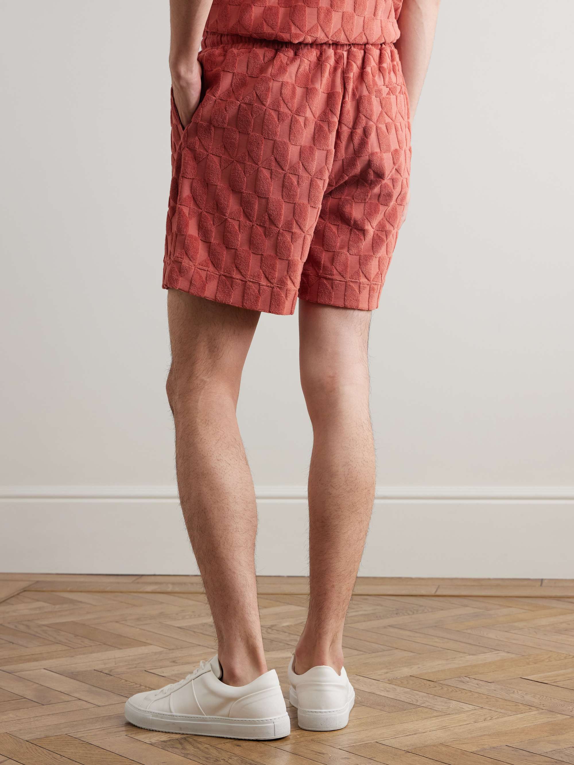 Straight-Leg Organic Cotton-Terry Jacquard Drawstring Shorts view