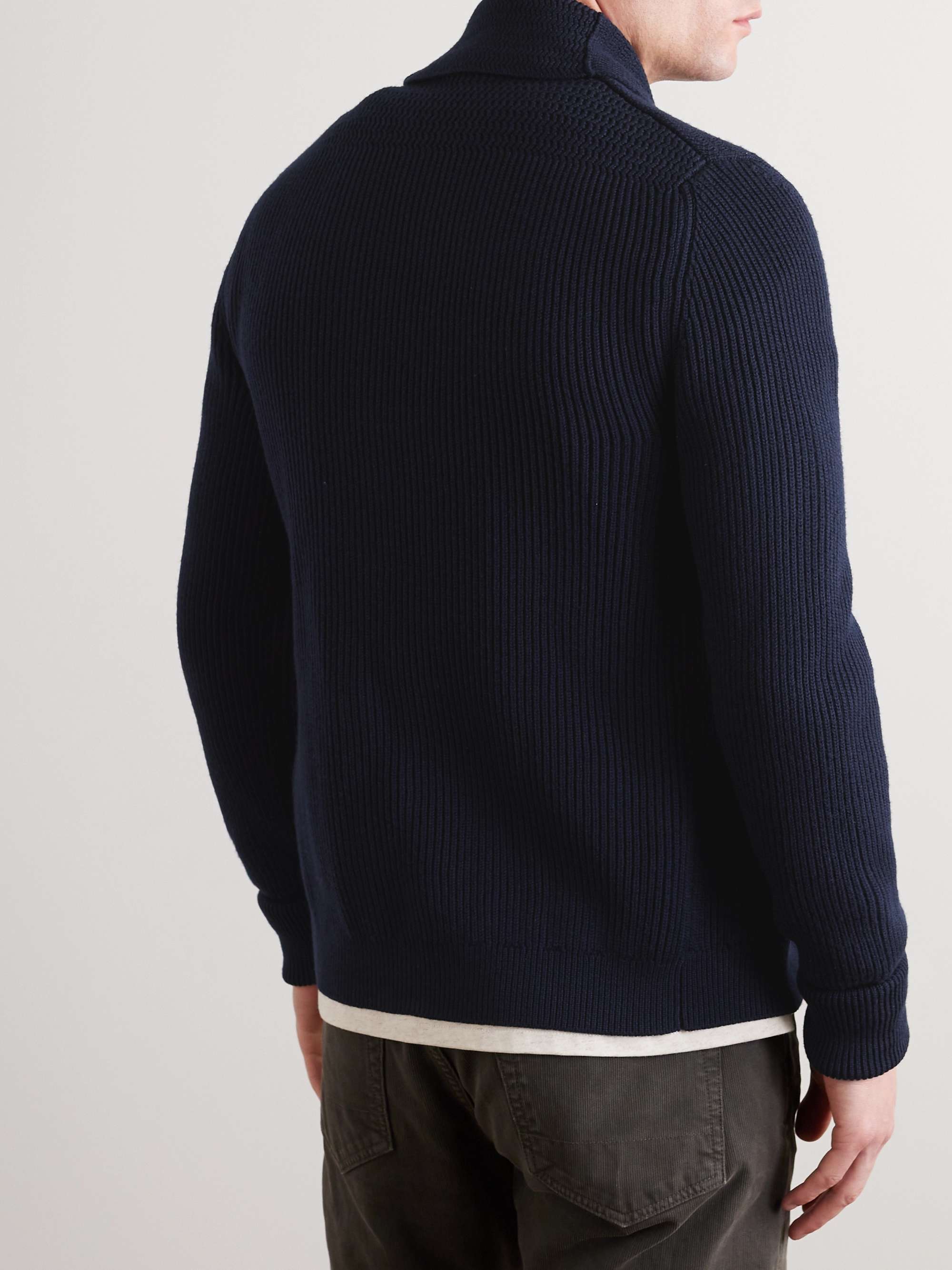 Shawl-Collar Ribbed Wool Cardigan view