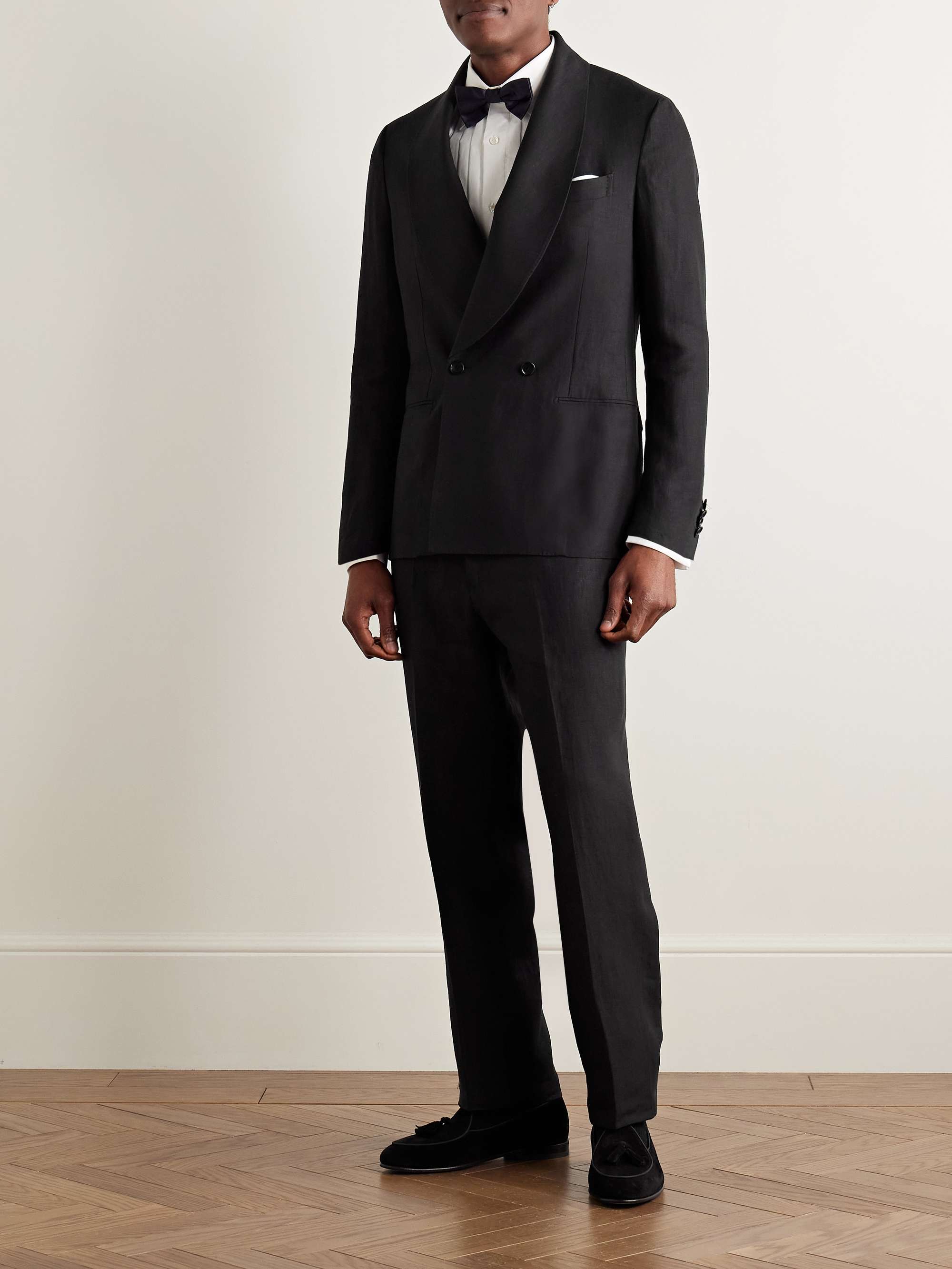 Cantone Shawl-Collar Double-Breasted Linen Tuxedo Jacket view