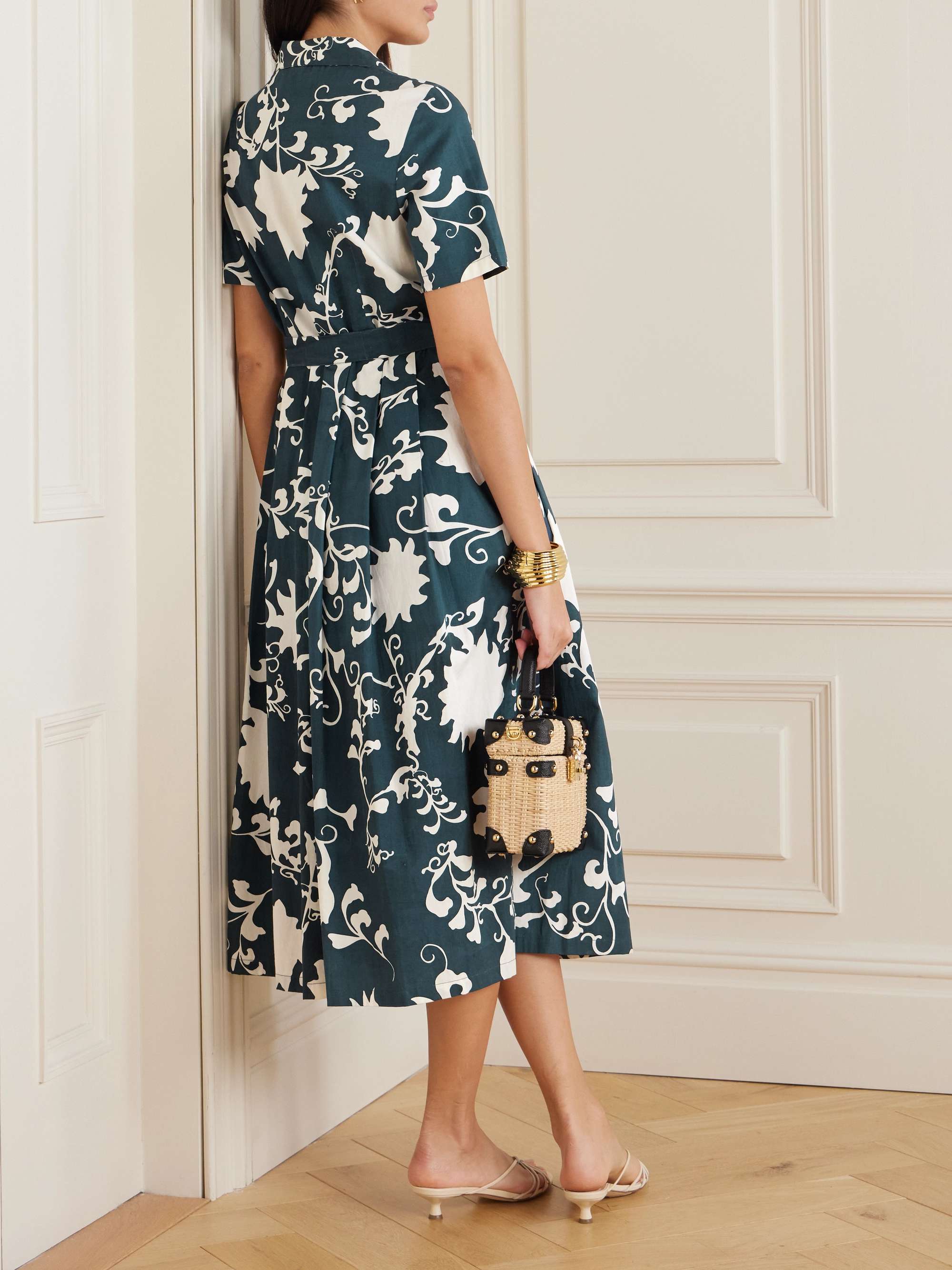 Claudia belted pleated floral-print cotton midi dress view