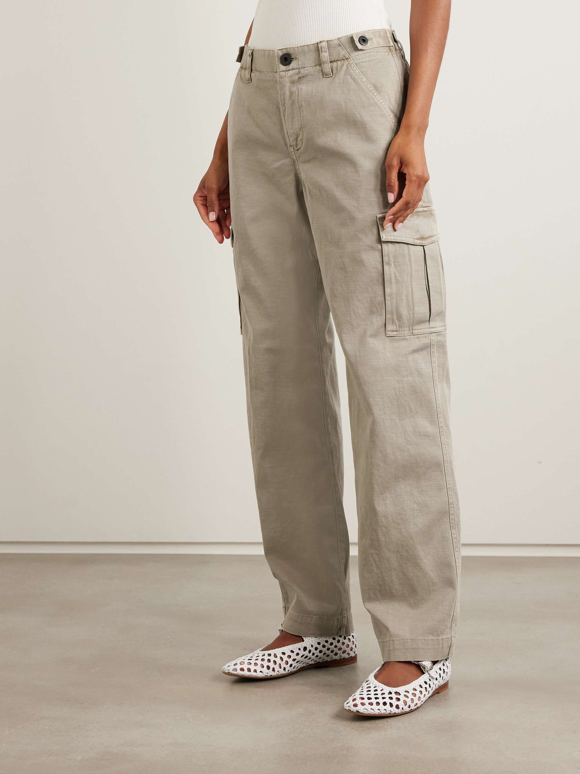 Cotton-blend twill straight-leg cargo pants view