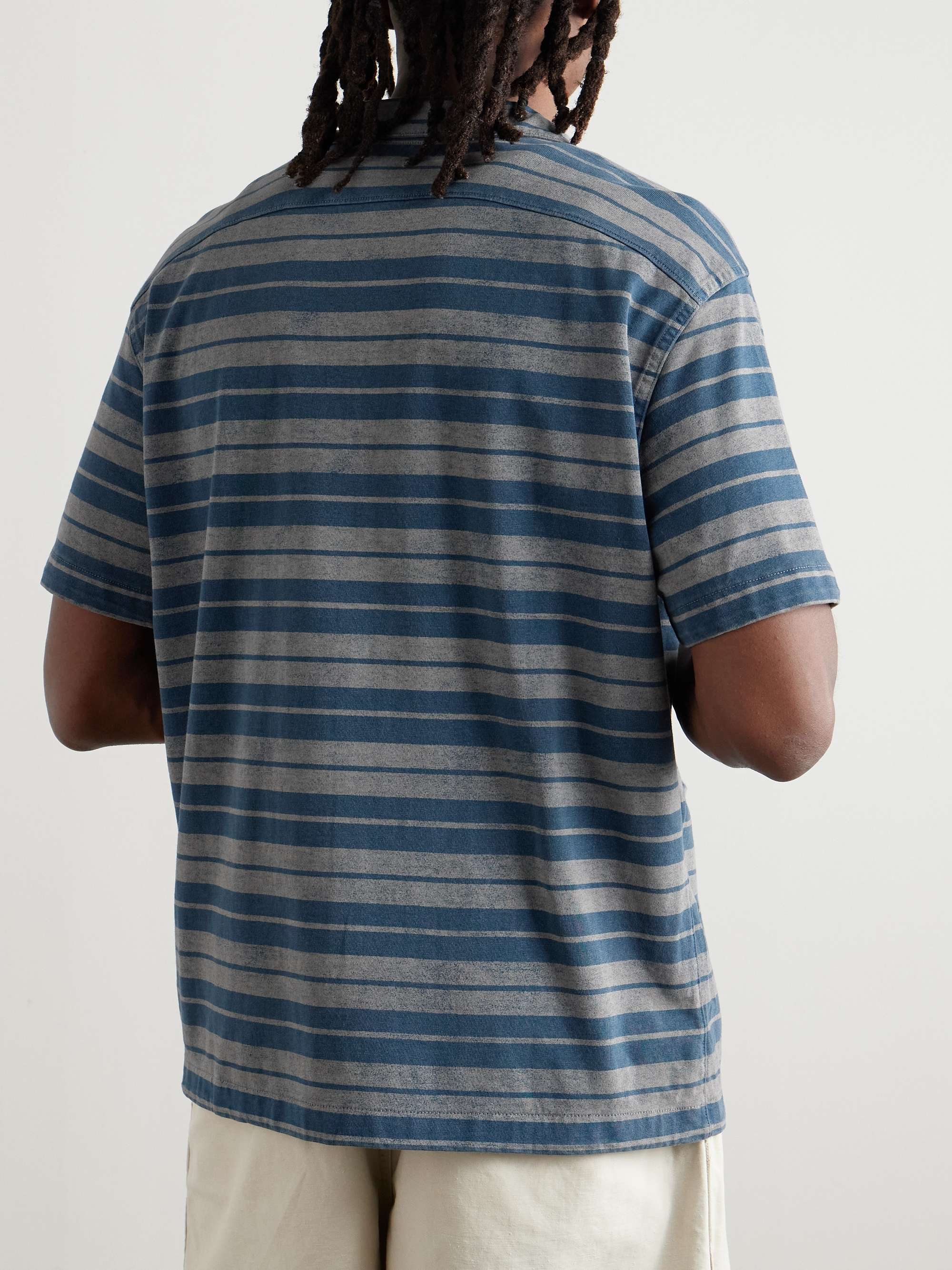 Jasper Convertible-Collar Indigo-Dyed Striped Cotton Shirt view