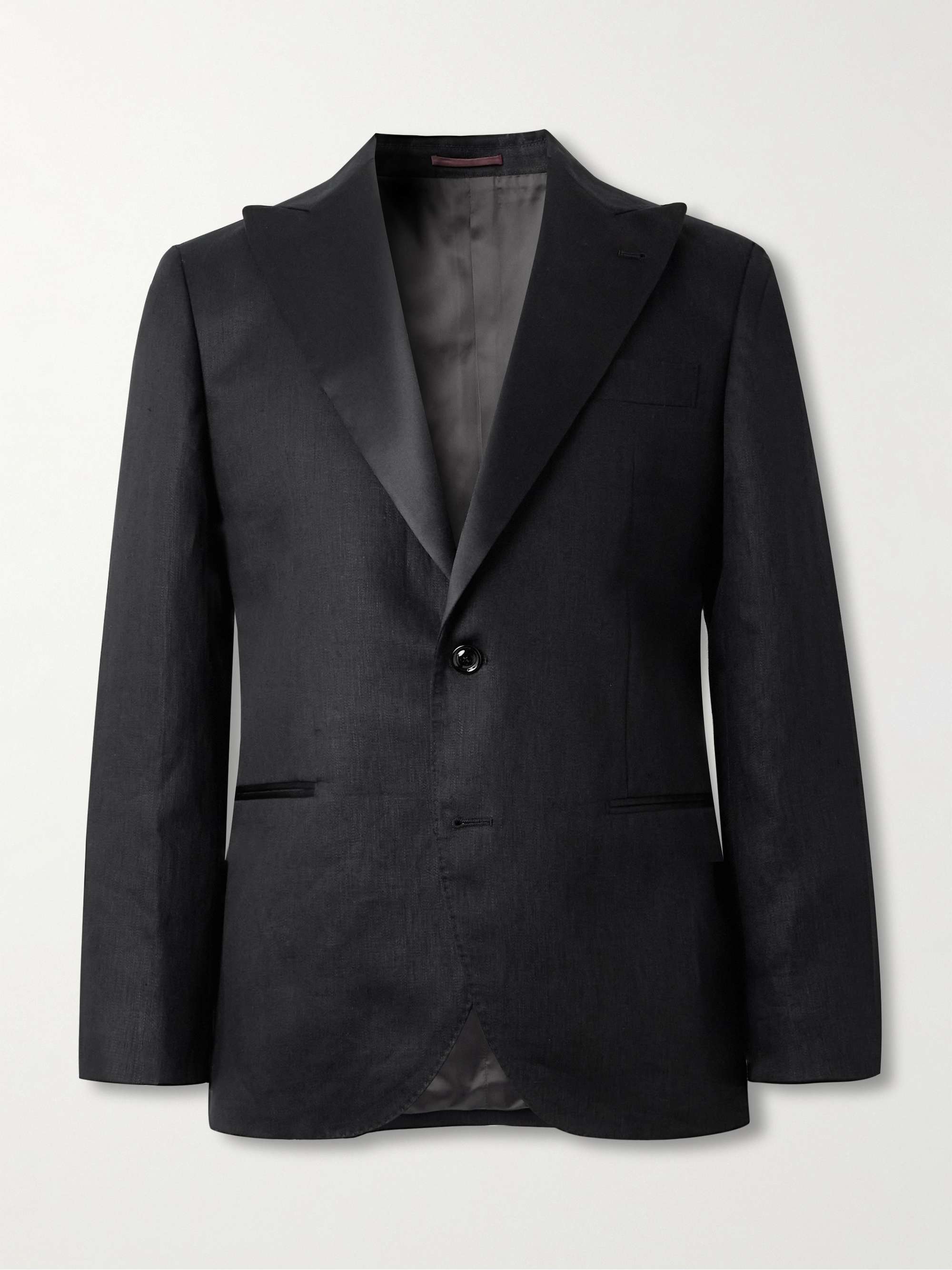 Satin-Trimmed Linen Tuxedo Jacket view