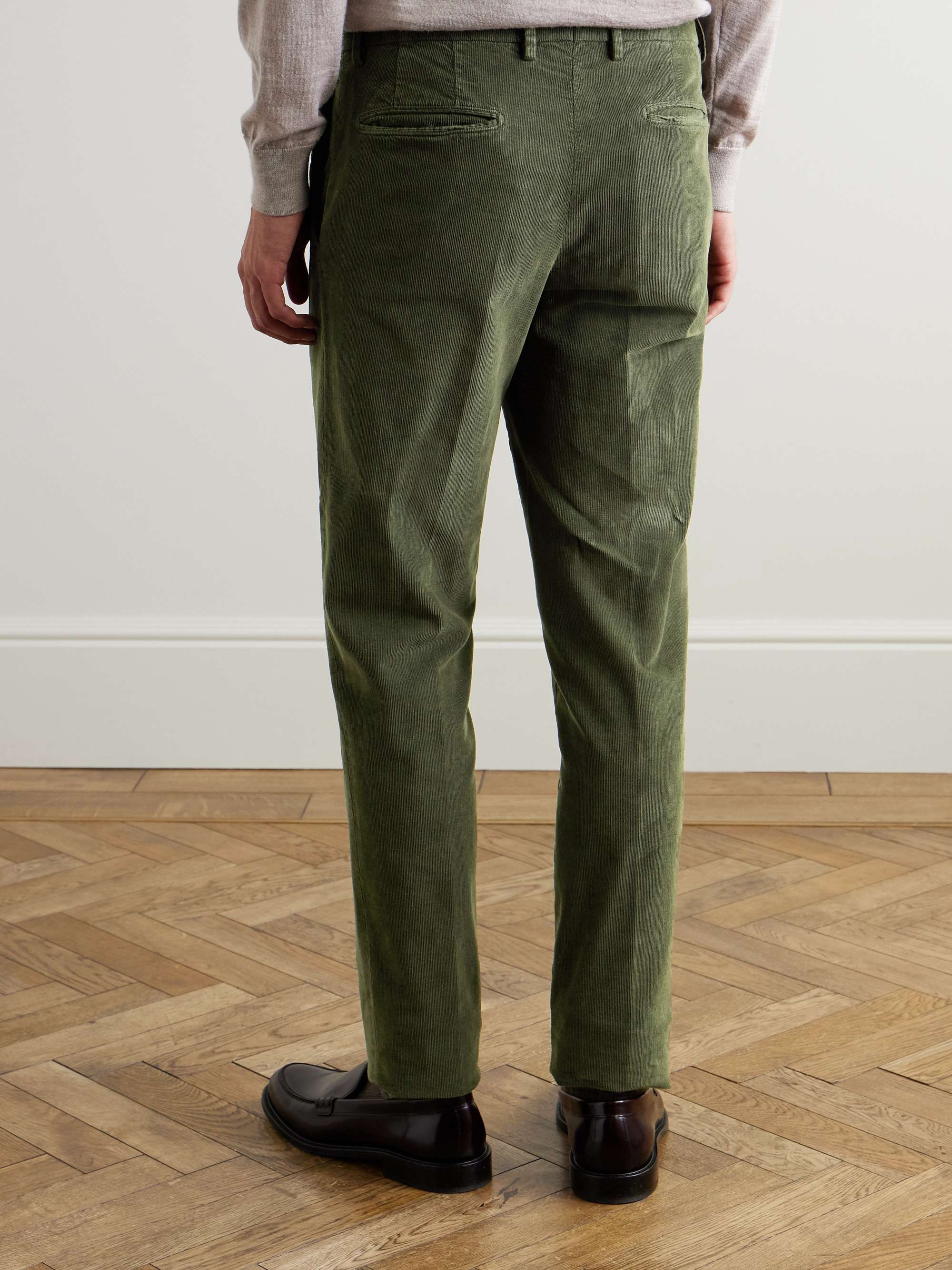 Slim-Fit Pleated Garment-Dyed Cotton-Blend Corduroy Suit Trousers view