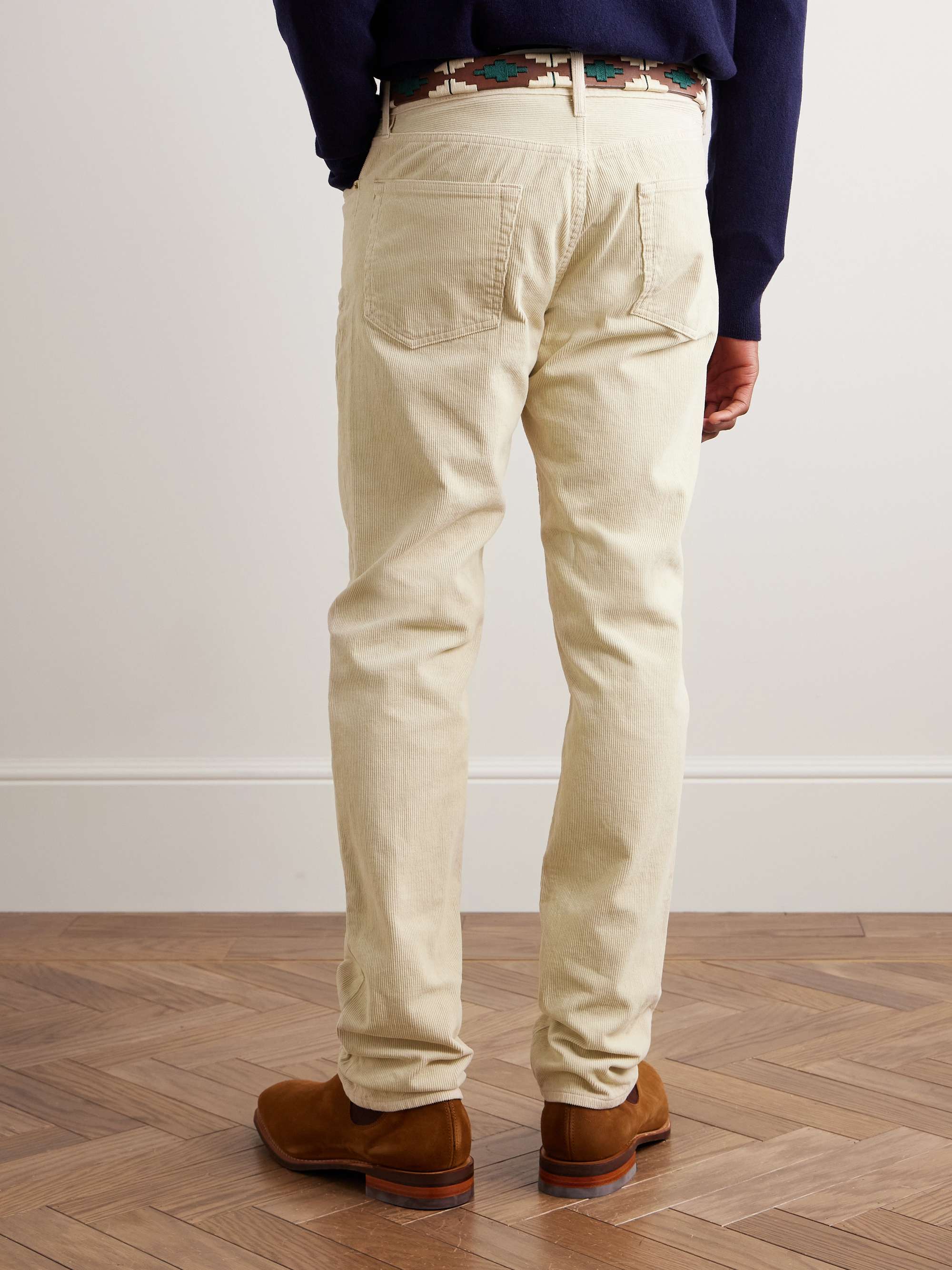 Slim-Fit Straight-Leg Garment-Dyed Cotton-Corduroy Trousers view