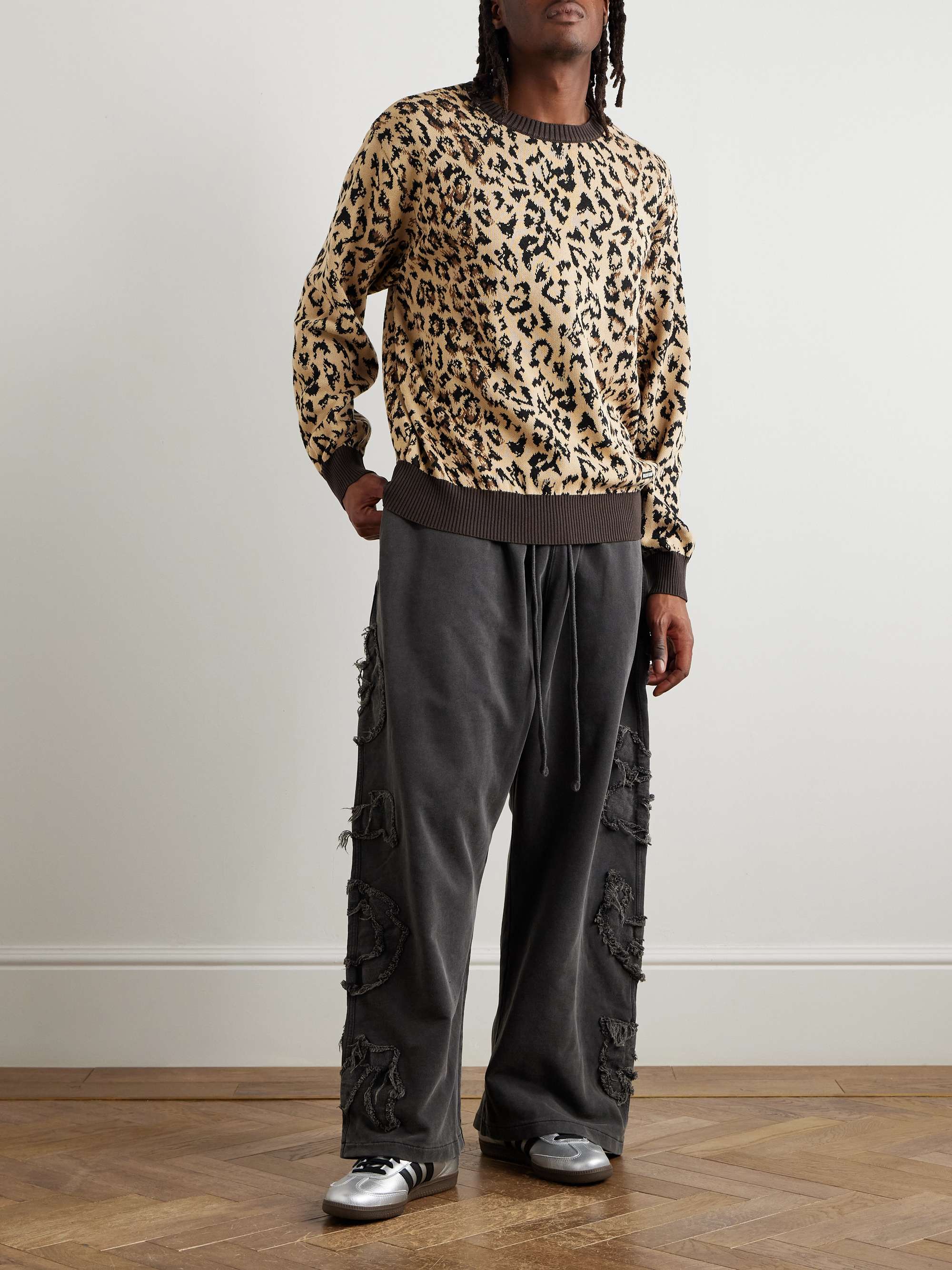 Logo-Appliquéd Leopard-Jacquard Cotton Sweater view