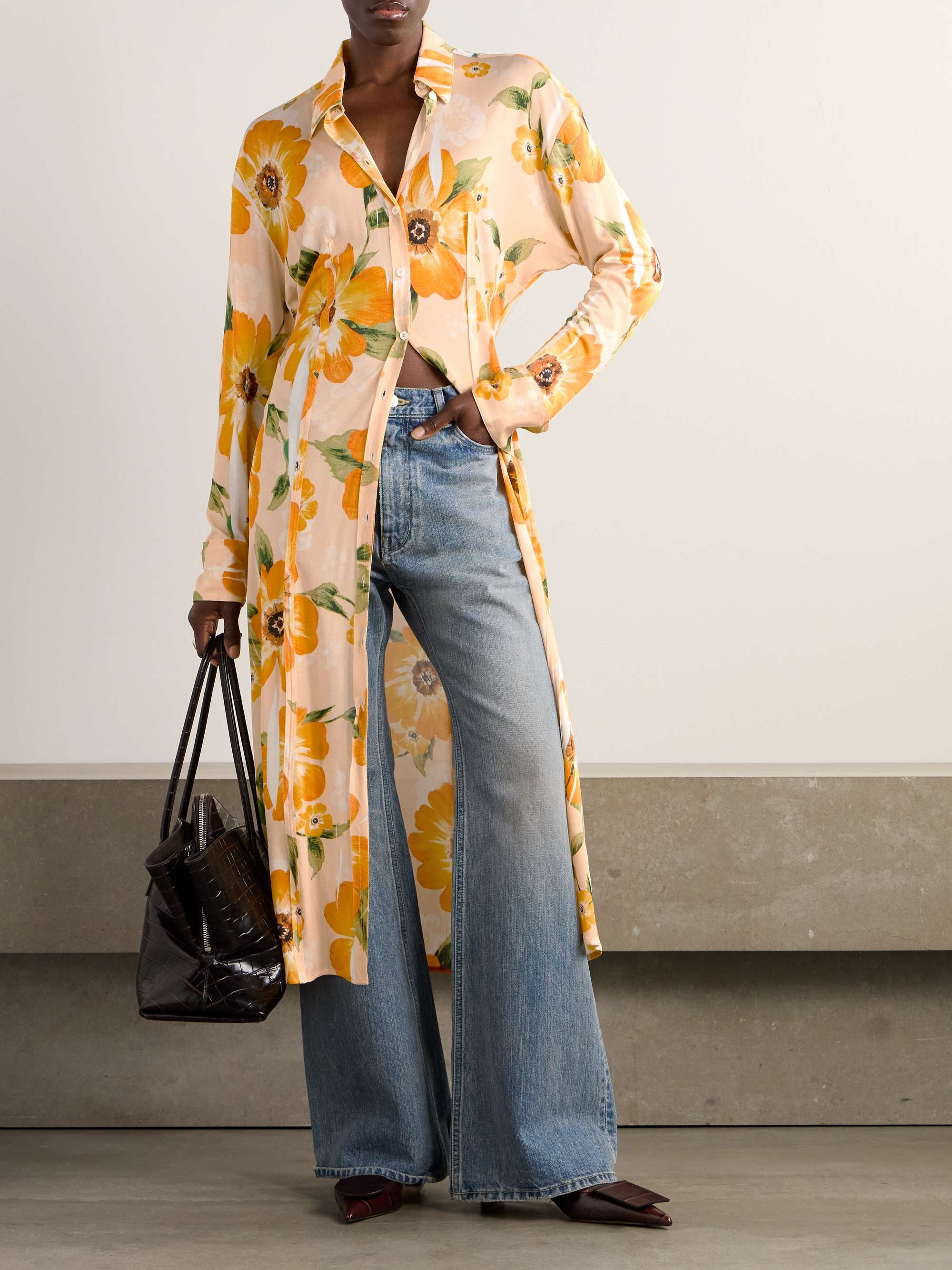 Floral-print jersey midi shirt dress view