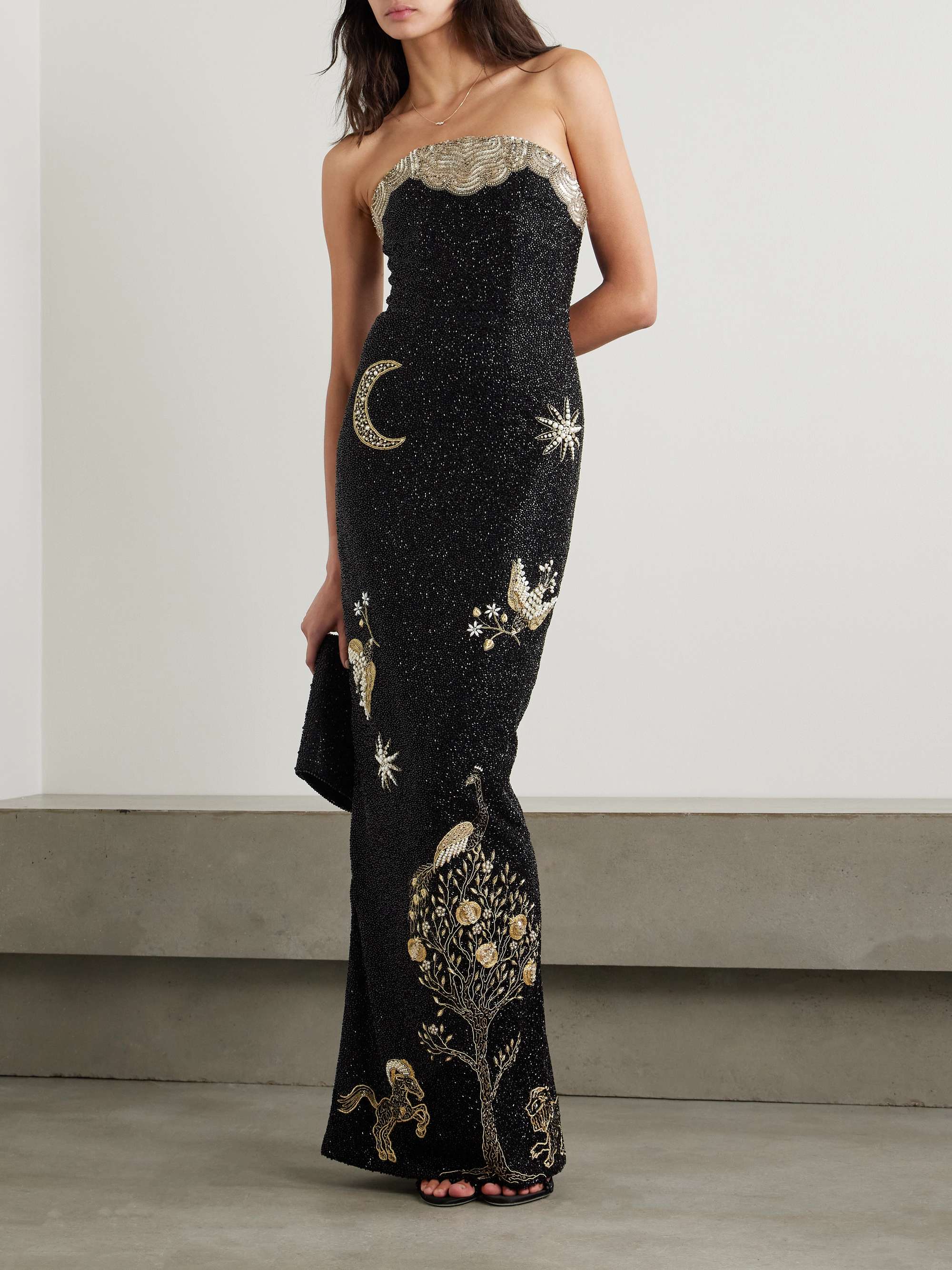 Seraphina strapless embroidered beaded stretch-satin gown view