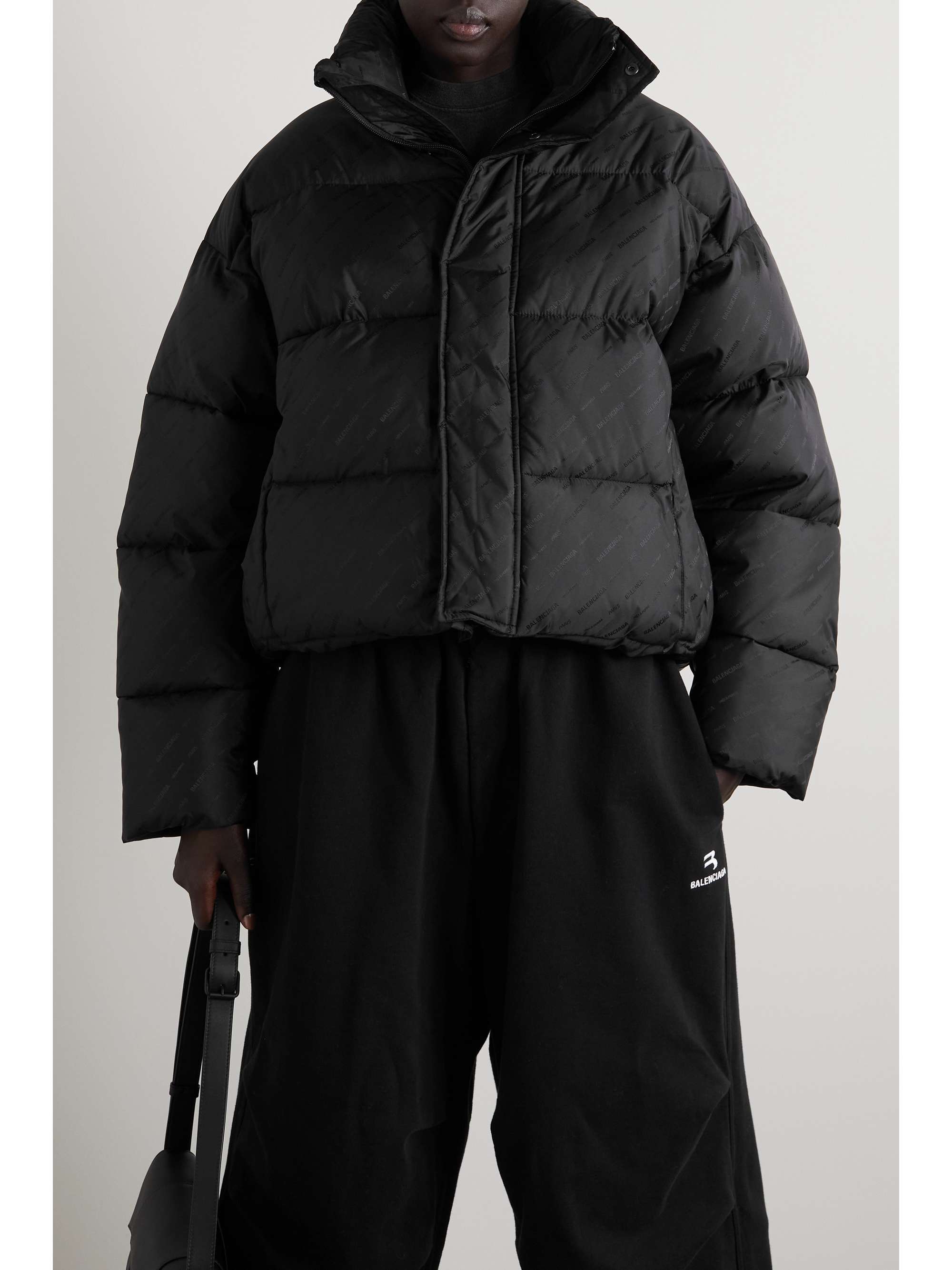 Cropped quilted padded shell-jacquard jacket view