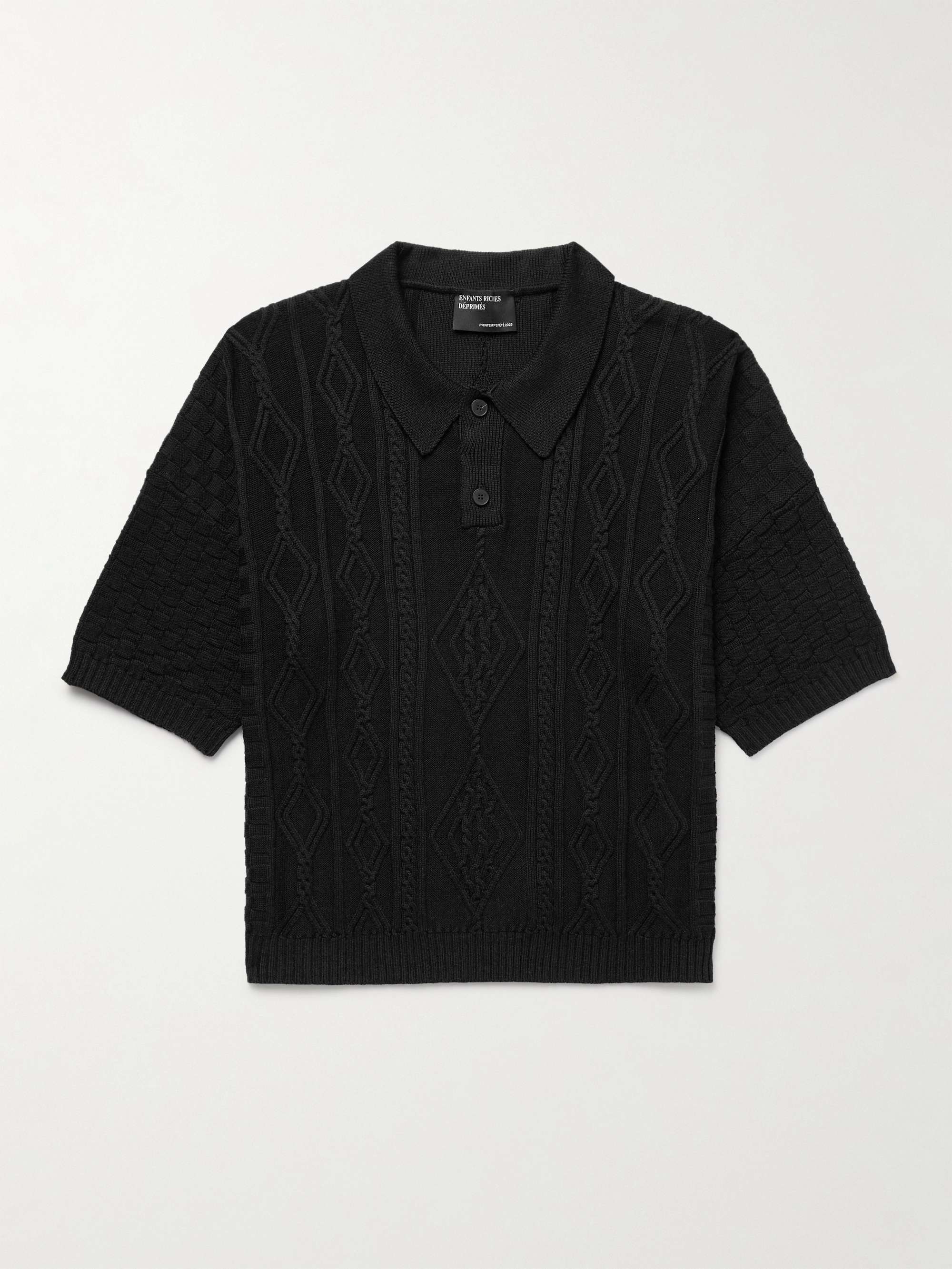Anthony Cable-Knit Silk and Cotton-Blend Polo Shirt view