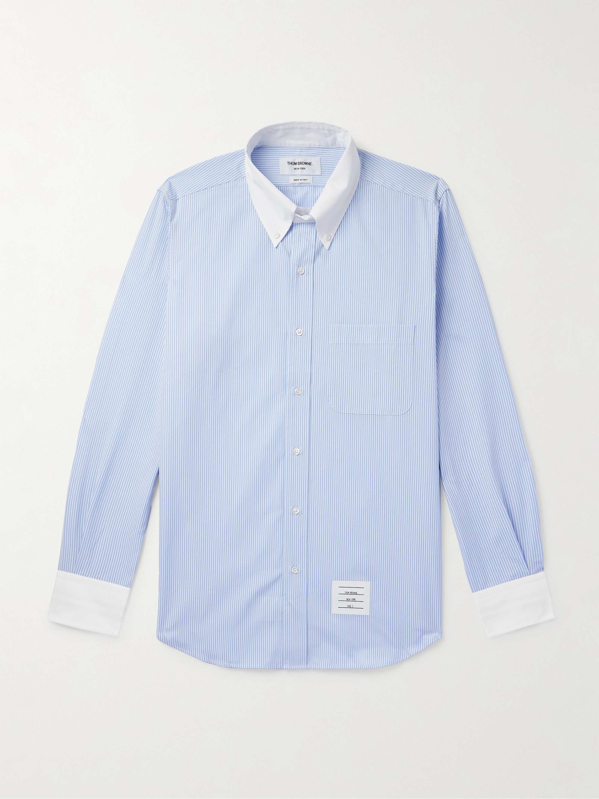 Button-Down Collar Logo-Appliquéd Striped Cotton-Poplin Shirt view