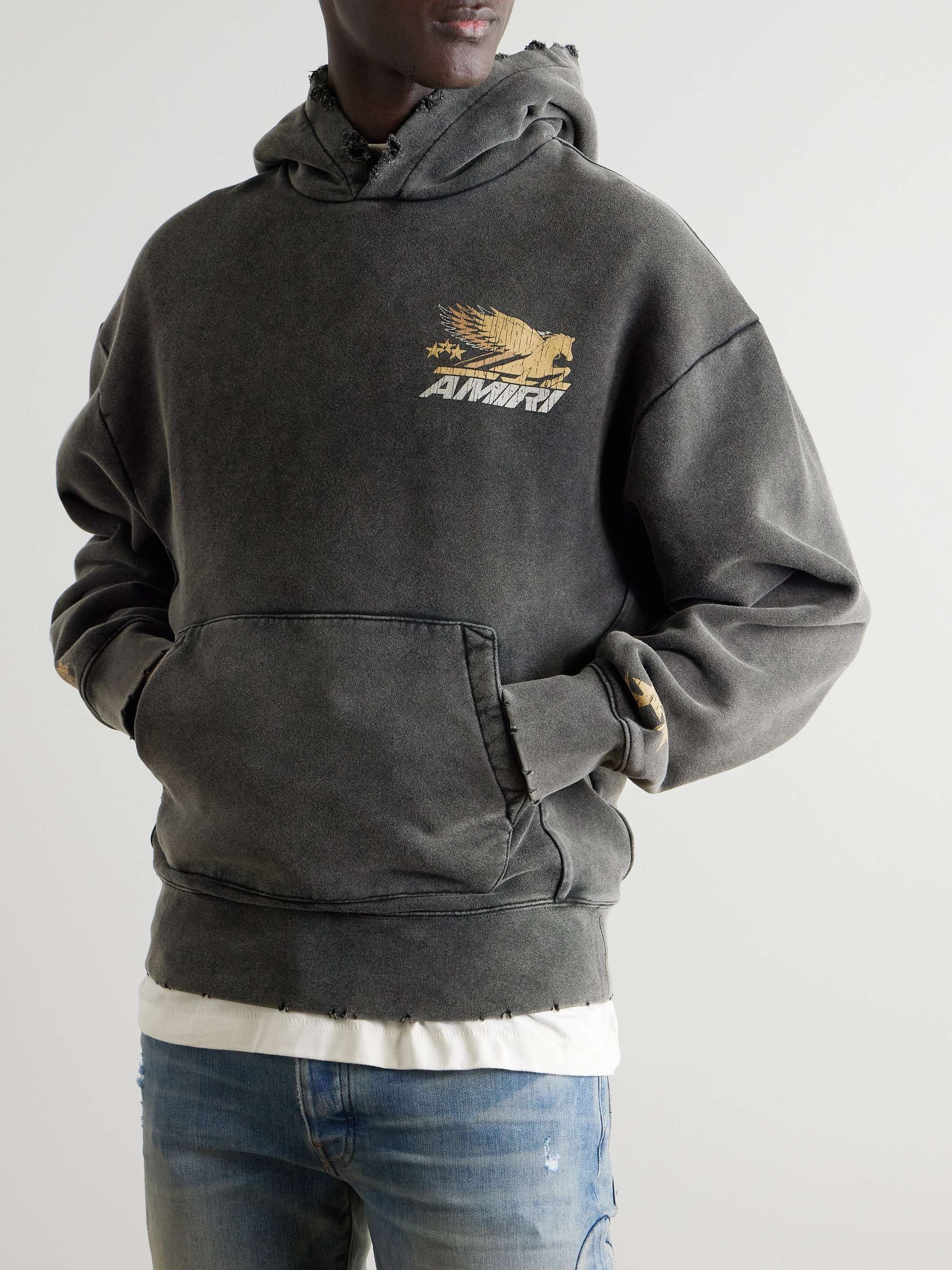 Vintage Pegasus Distressed Logo-Print Cotton-Jersey Hoodie view