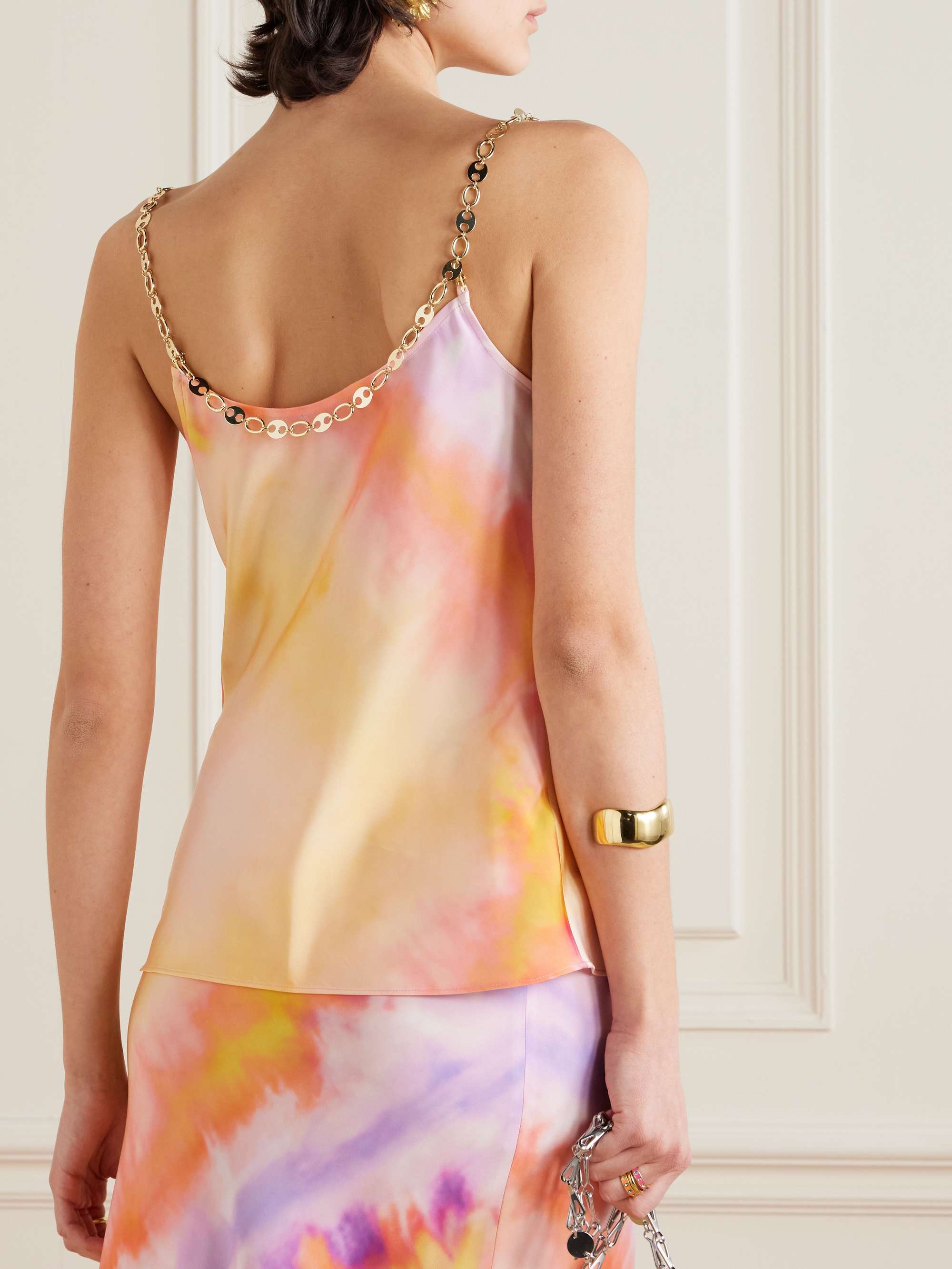 Chainmail-embellished tie-dyed satin camisole view