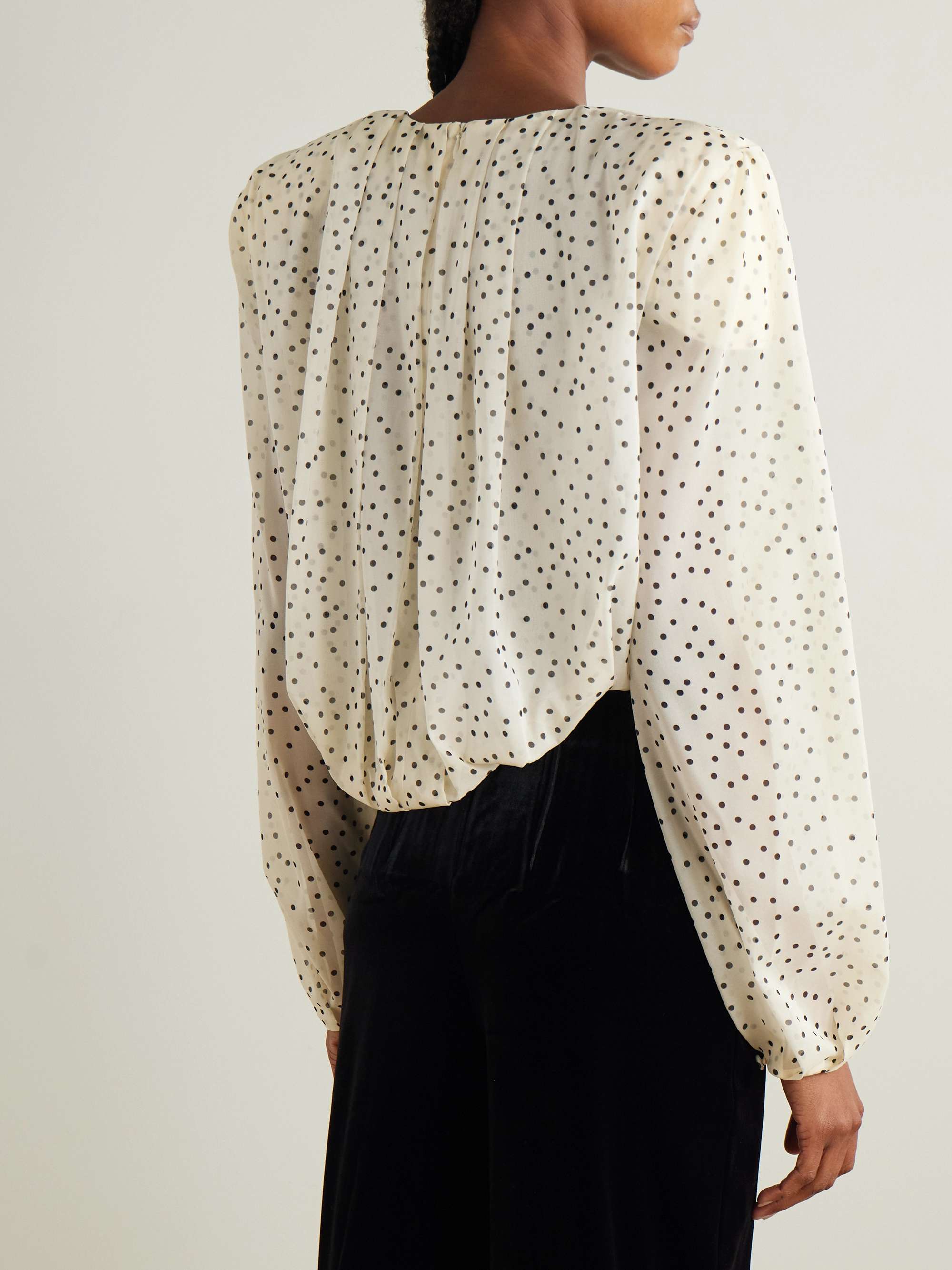 Asymmetric pleated polka-dot stretch-silk chiffon blouse view