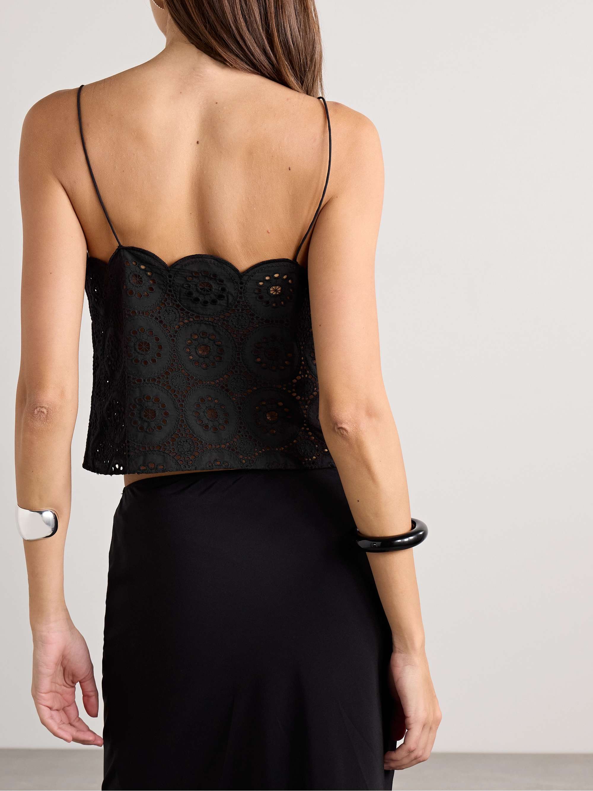 Cropped scalloped broderie anglaise cotton top view