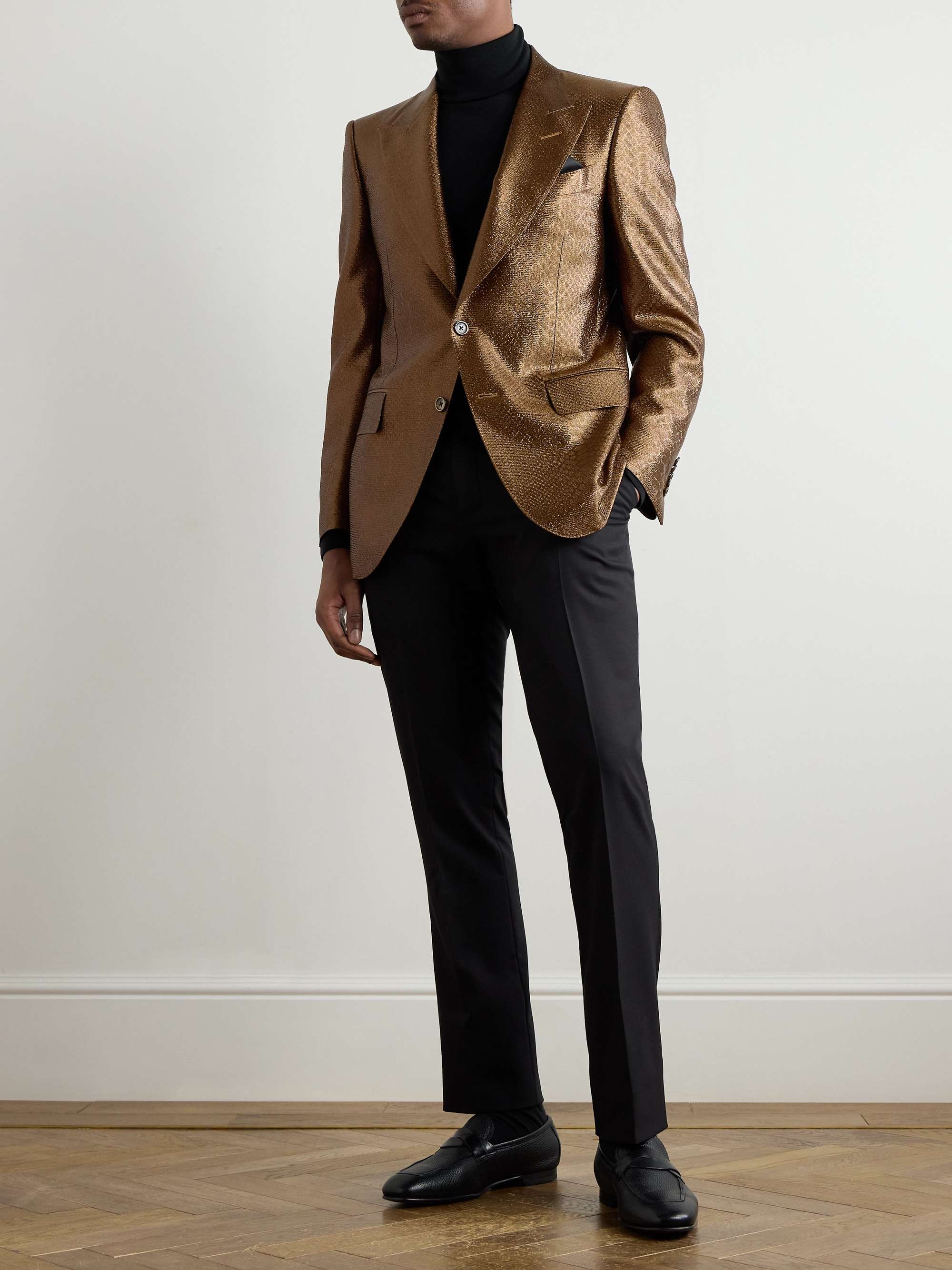 Slim-Fit Croc-Effect Coated Wool-Blend Tuxedo Jacket view