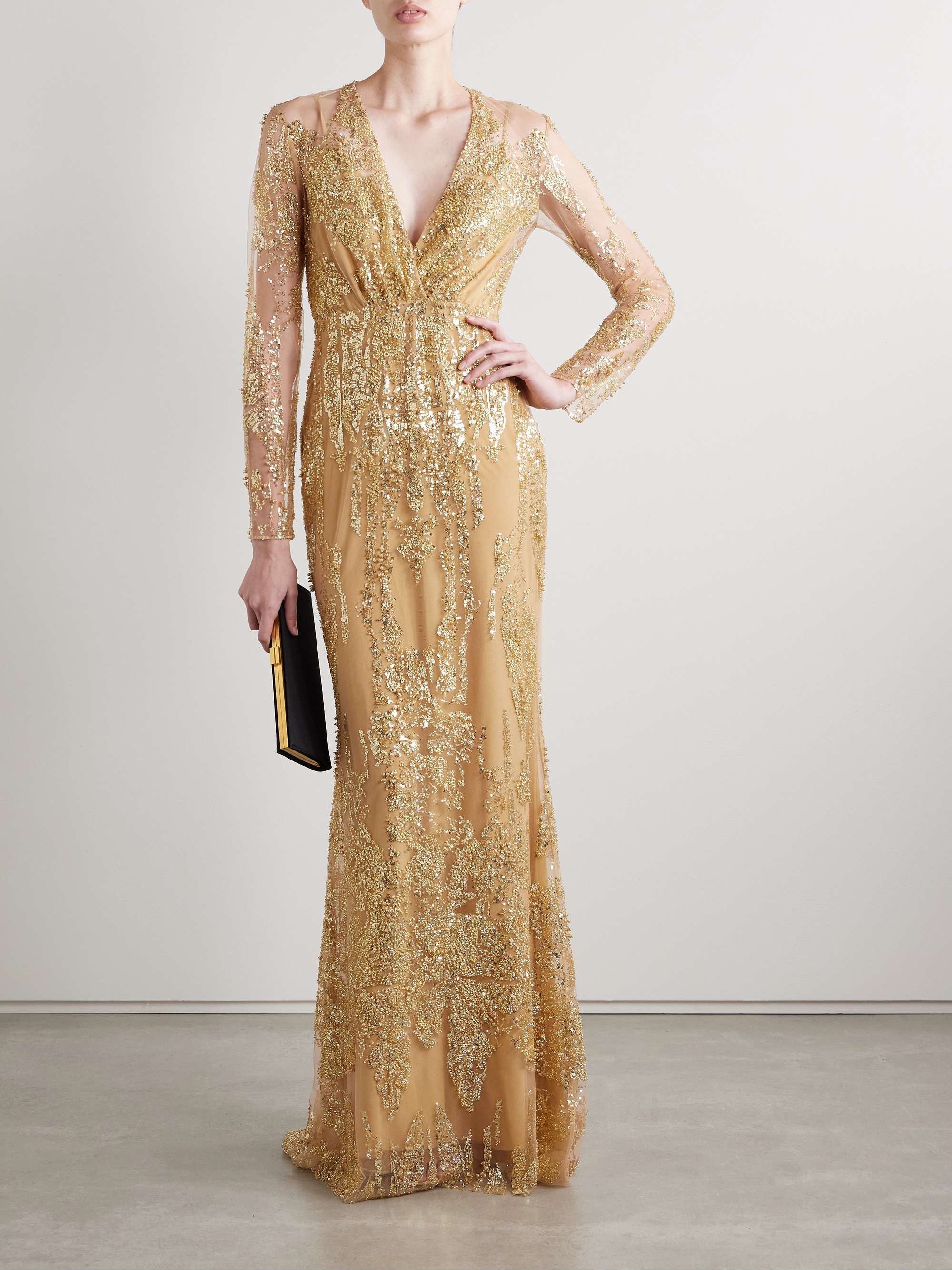 Wrap-effect embellished tulle gown view