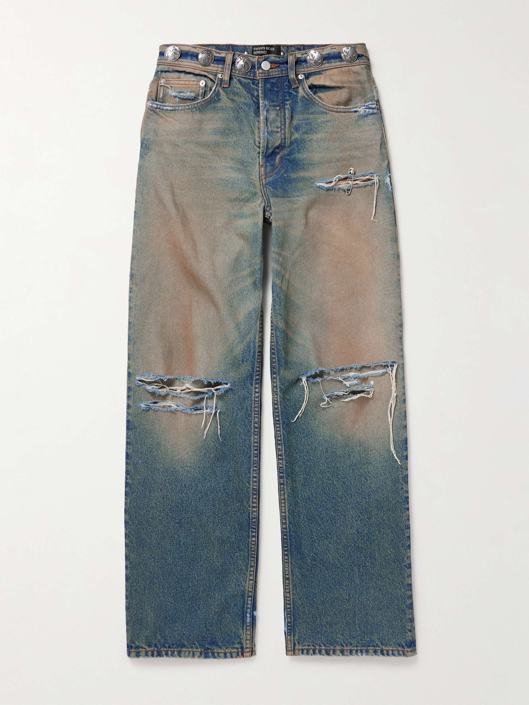 Straight-Leg Embellished Distressed Jeans view
