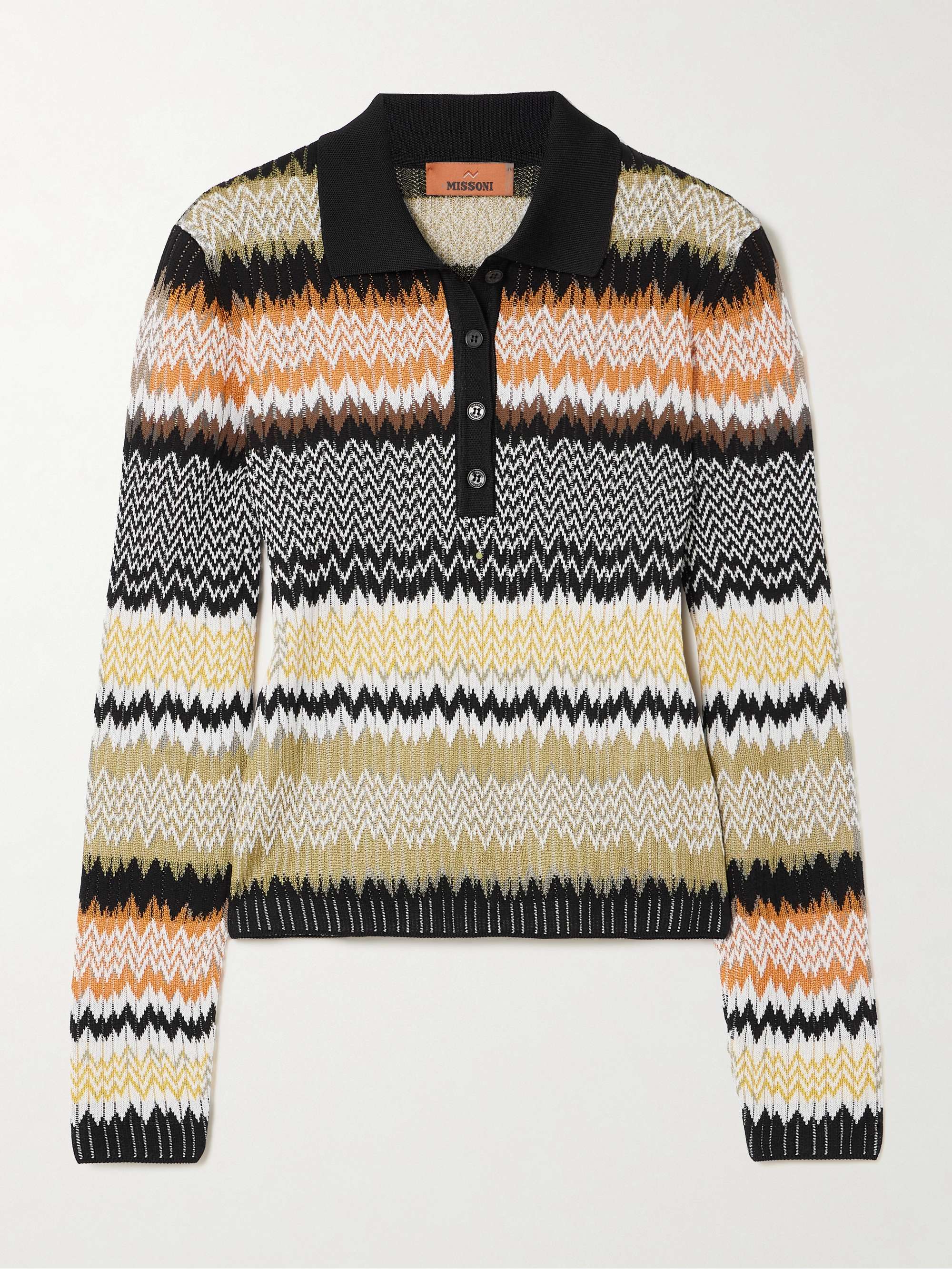 Striped crochet-knit polo shirt view