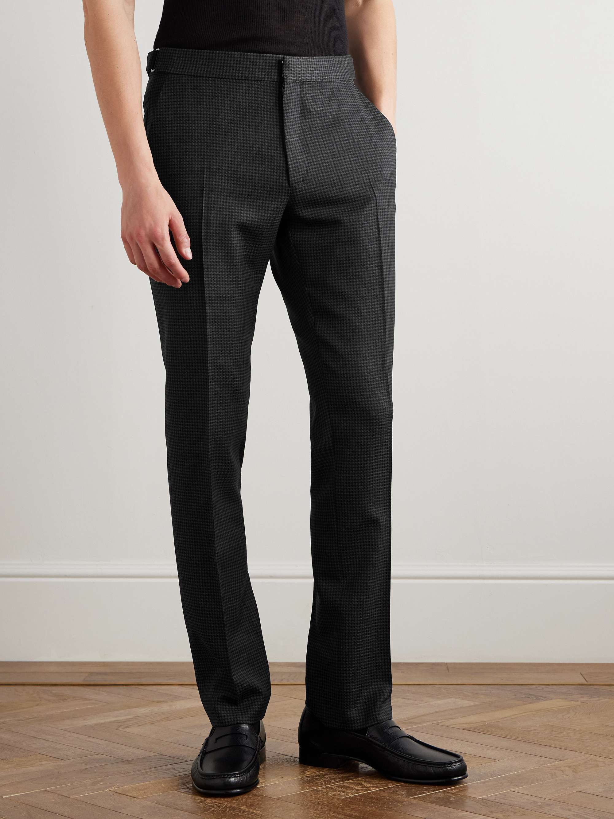 Dyllan Slim-Fit Houndstooth Wool-Blend Suit Trousers view