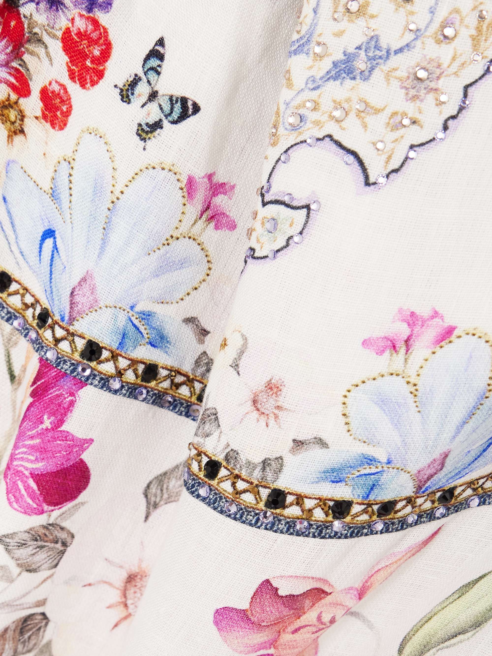 Embellished floral-print linen mini dress view