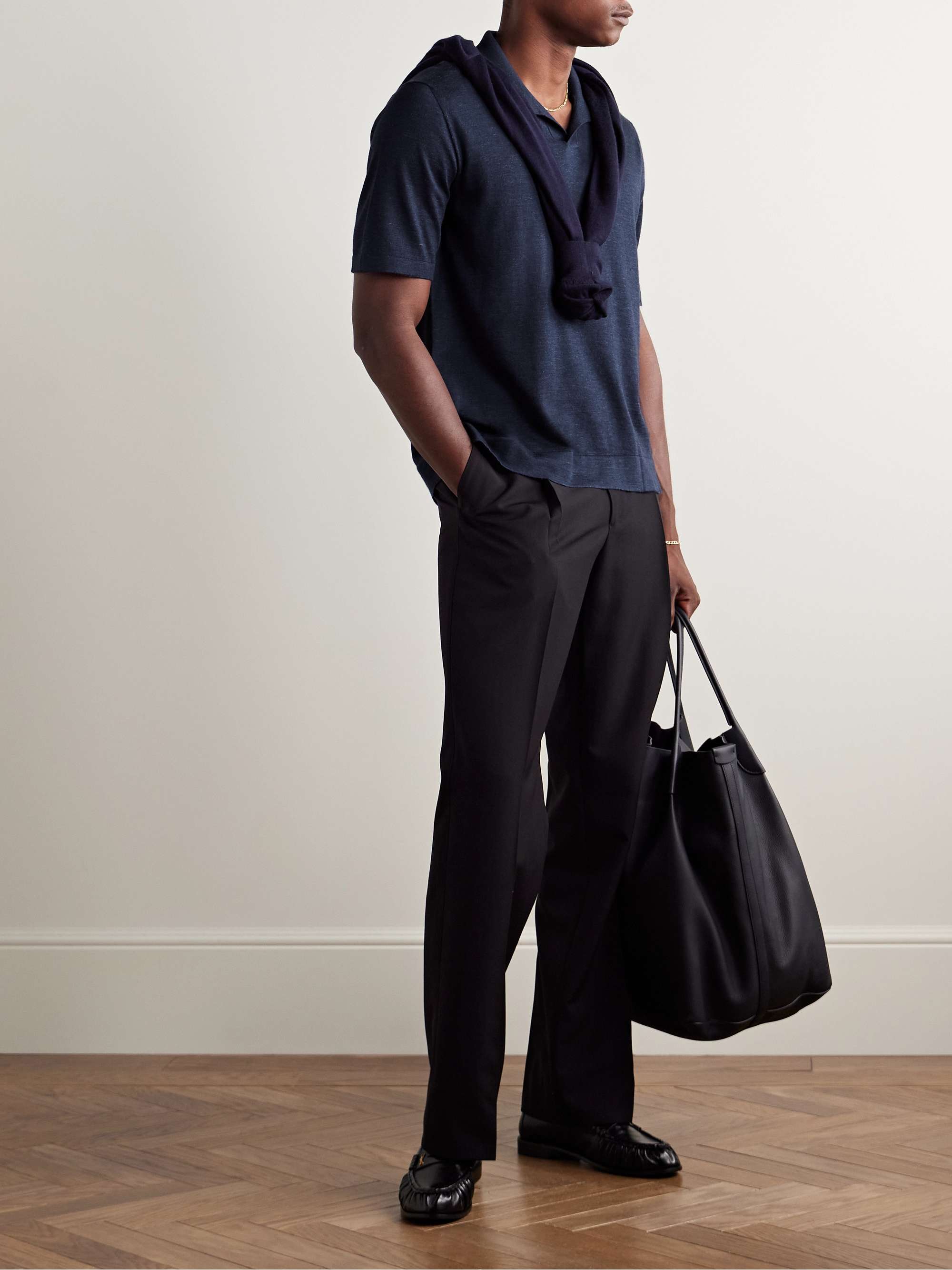 Silk, Cashmere and Linen-Blend Polo Shirt view