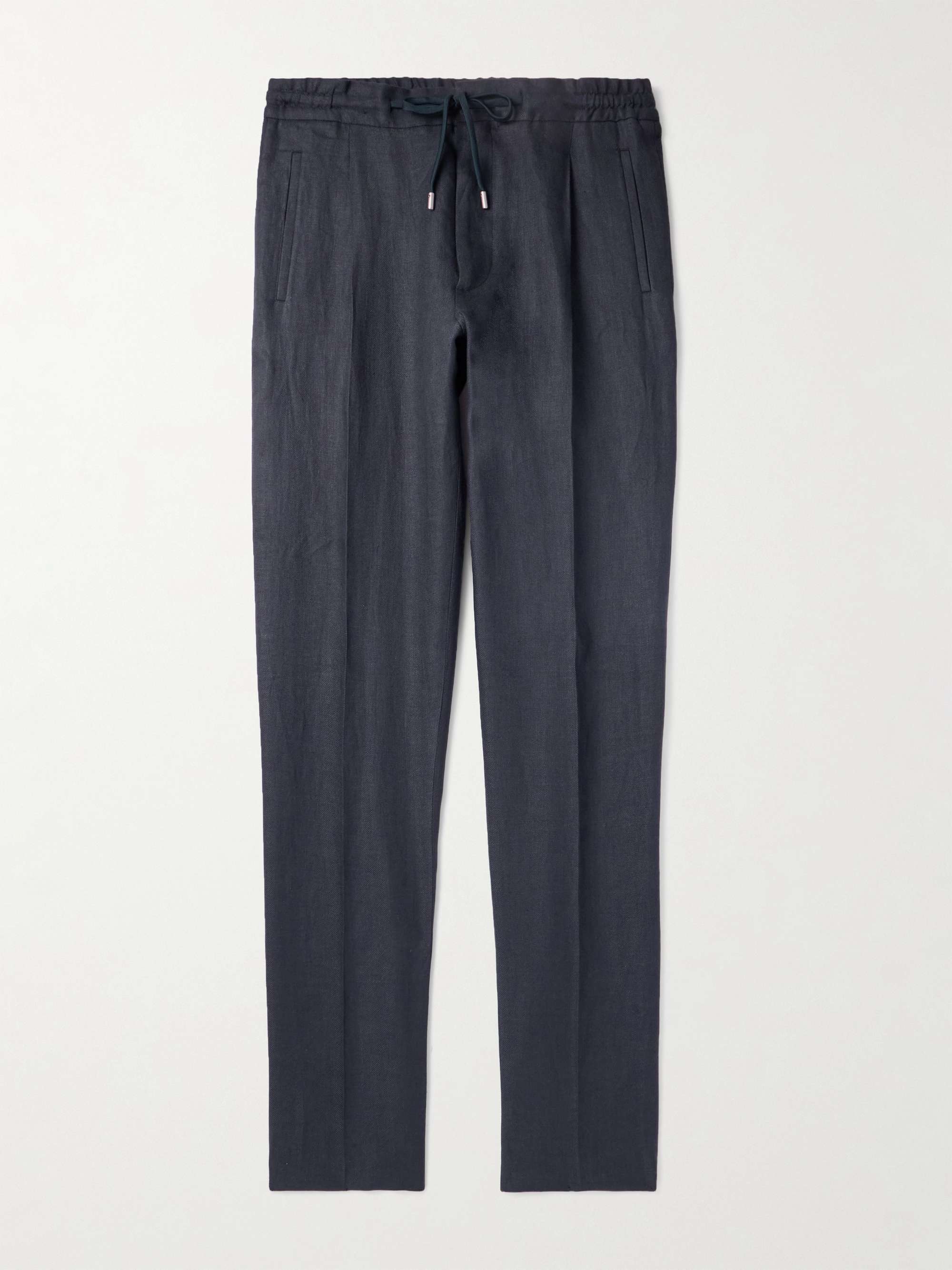 Miami Straight-Leg Pleated Linen-Twill Drawstring Trousers view