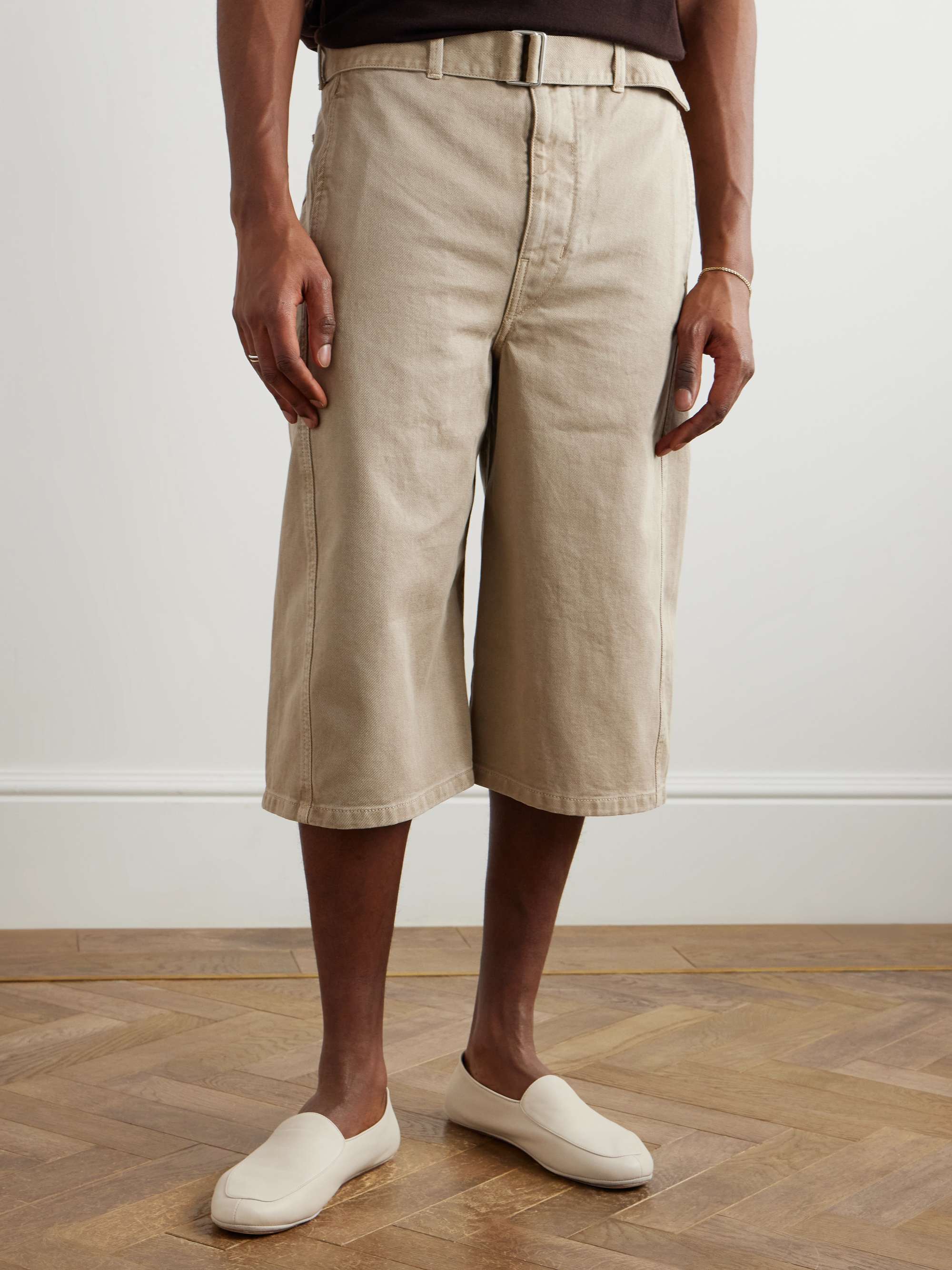 Twisted Wide-Leg Belted Garment-Dyed Denim Shorts view