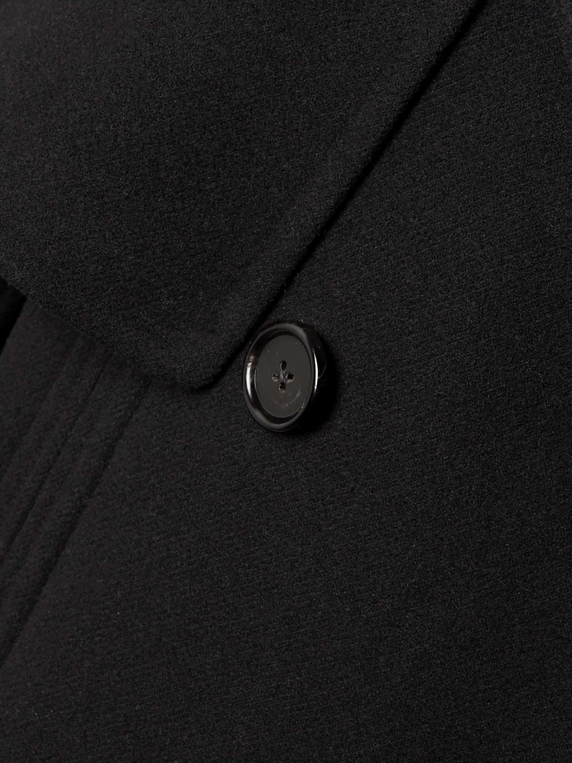 Cape-effect double-breasted leather-trimmed wool coat view