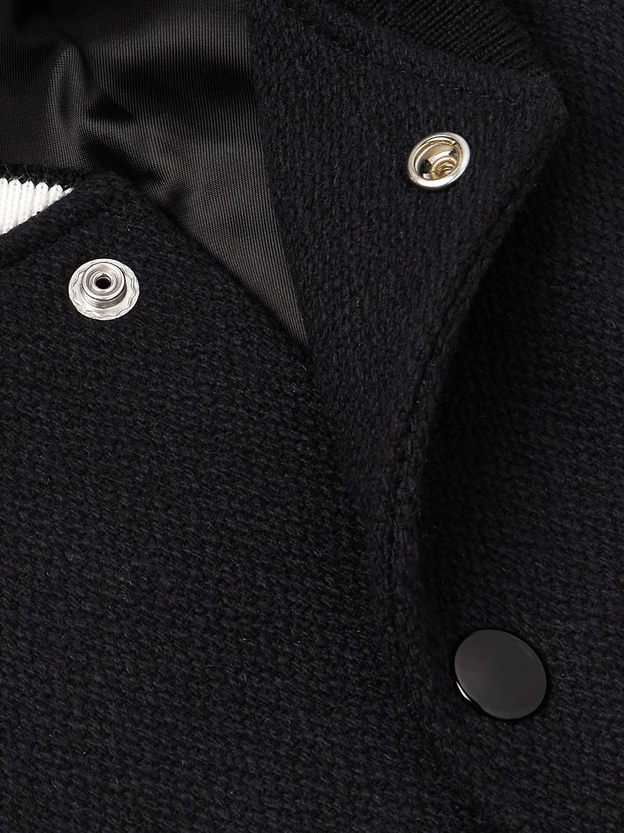 Logo-Appliquéd Virgin Wool-Blend and Leather Varsity Jacket view