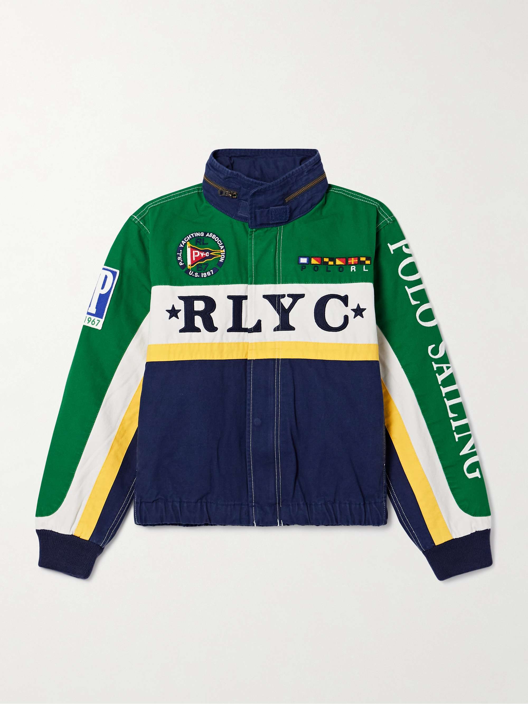 Appliquéd embroidered paneled cotton-canvas jacket view