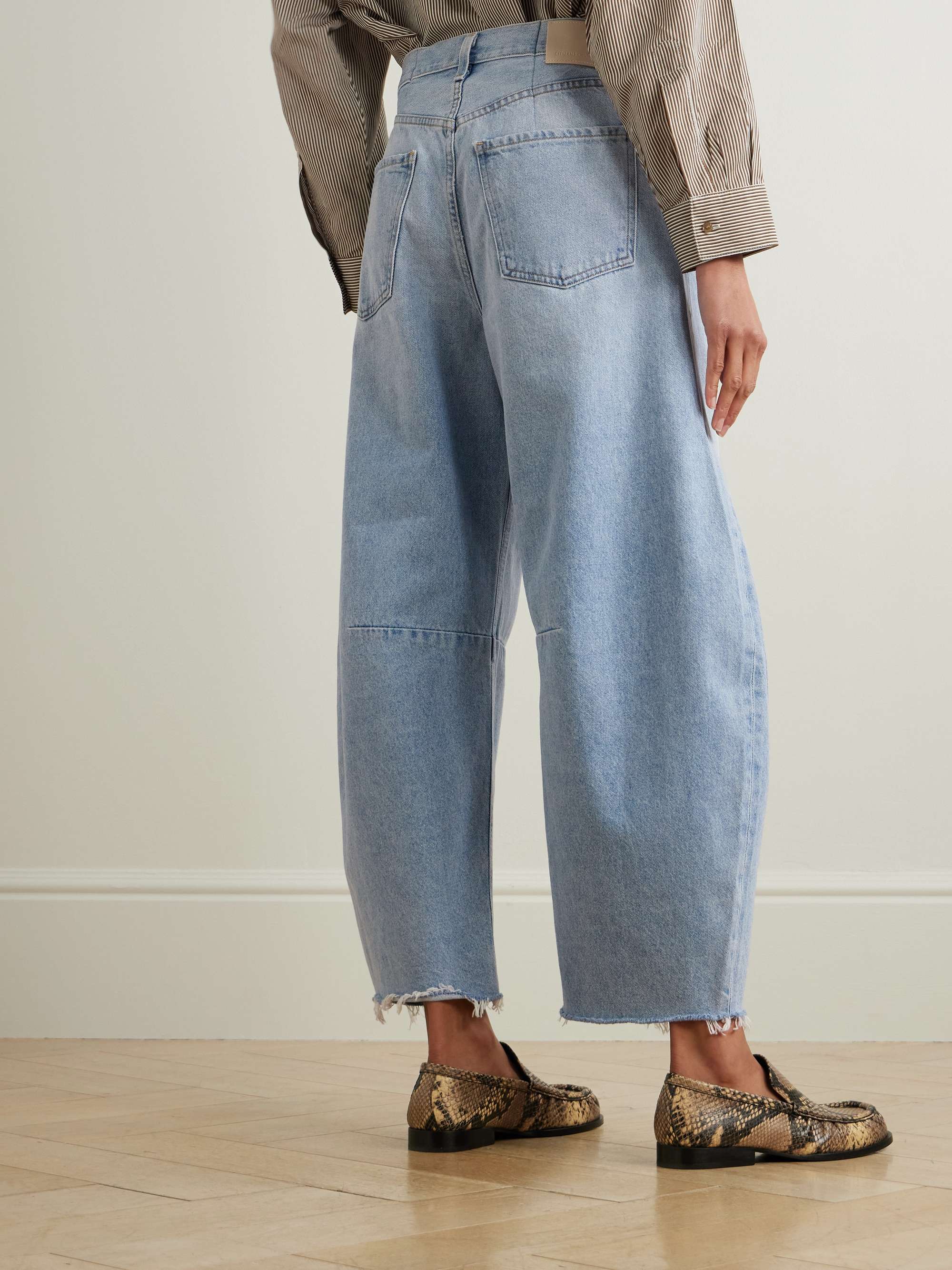 Horseshoe frayed high-rise wide-leg jeans view