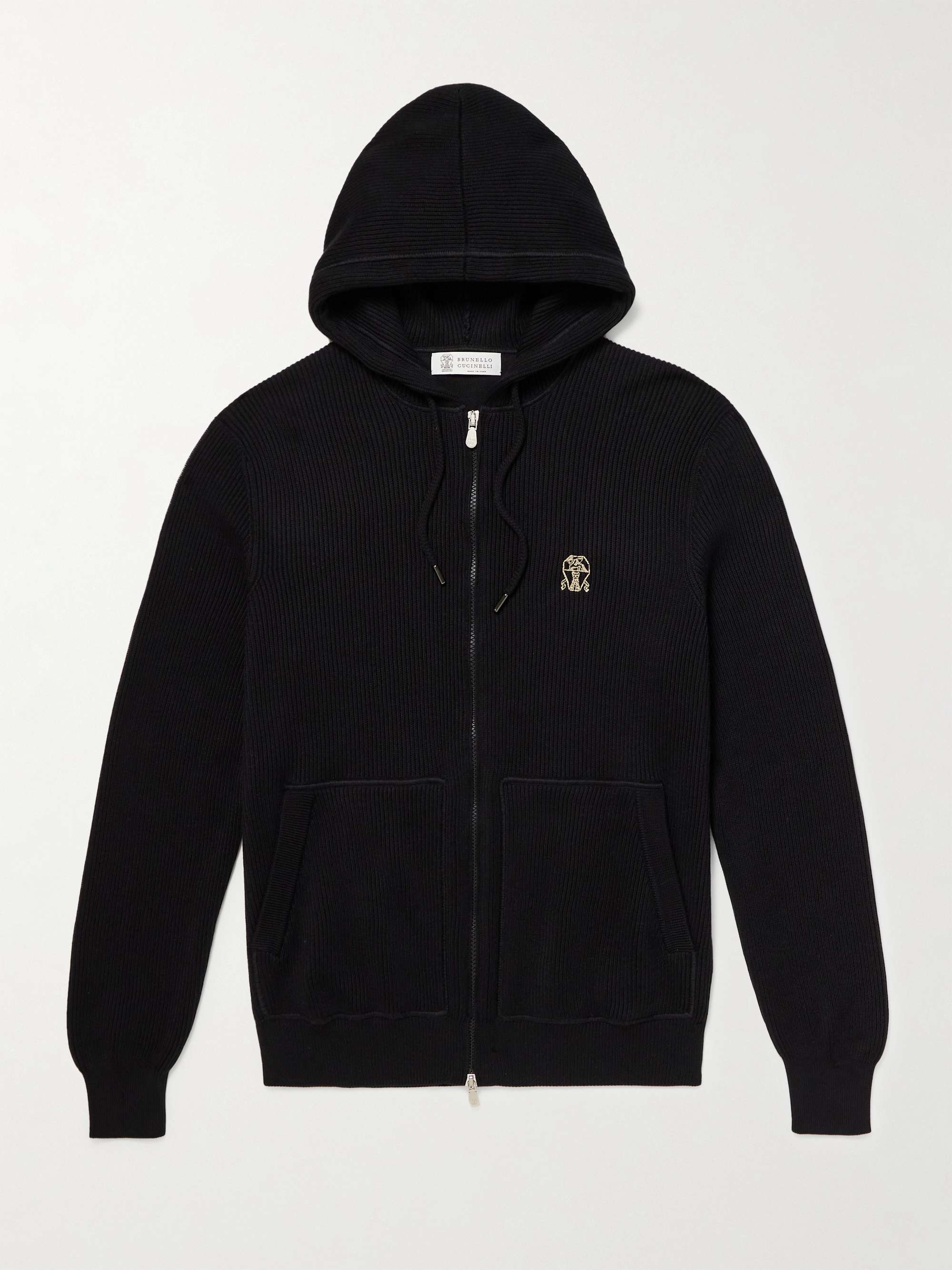 Logo-Embroidered Ribbed Cotton Zip-Up Hoodie view