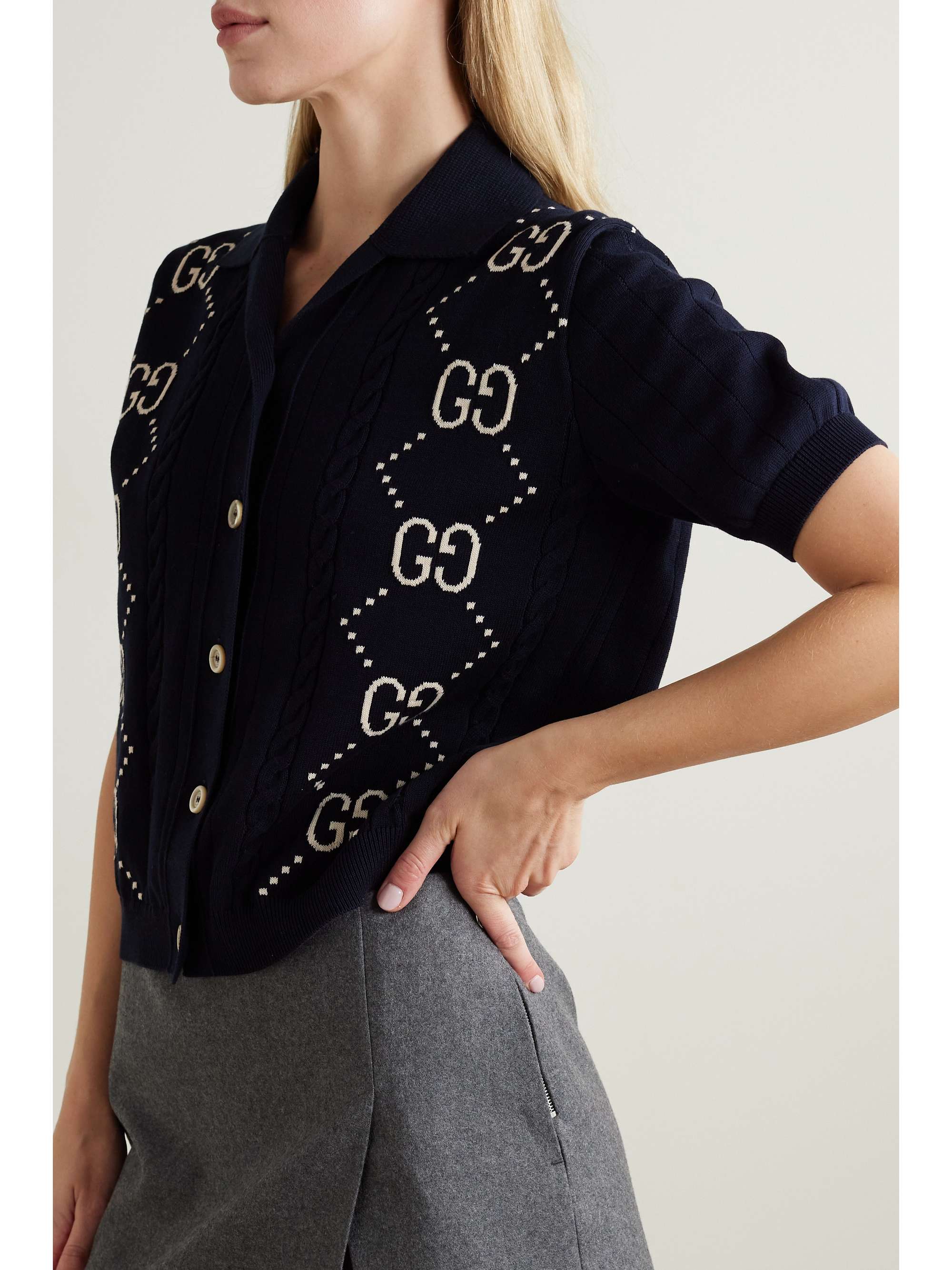 Cable-knit intarsia cotton cardigan view