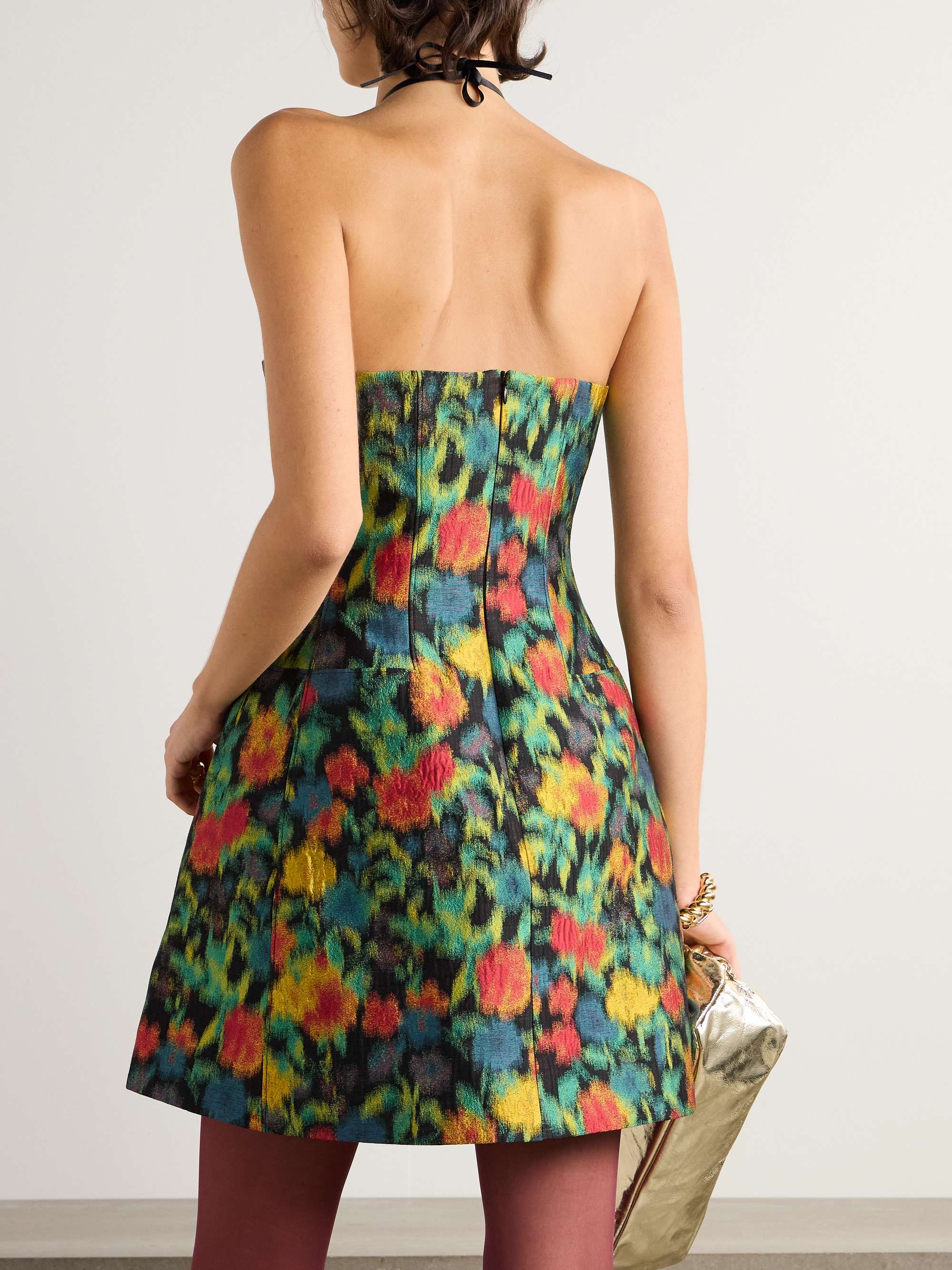 Bow-embellished brocade mini dress view