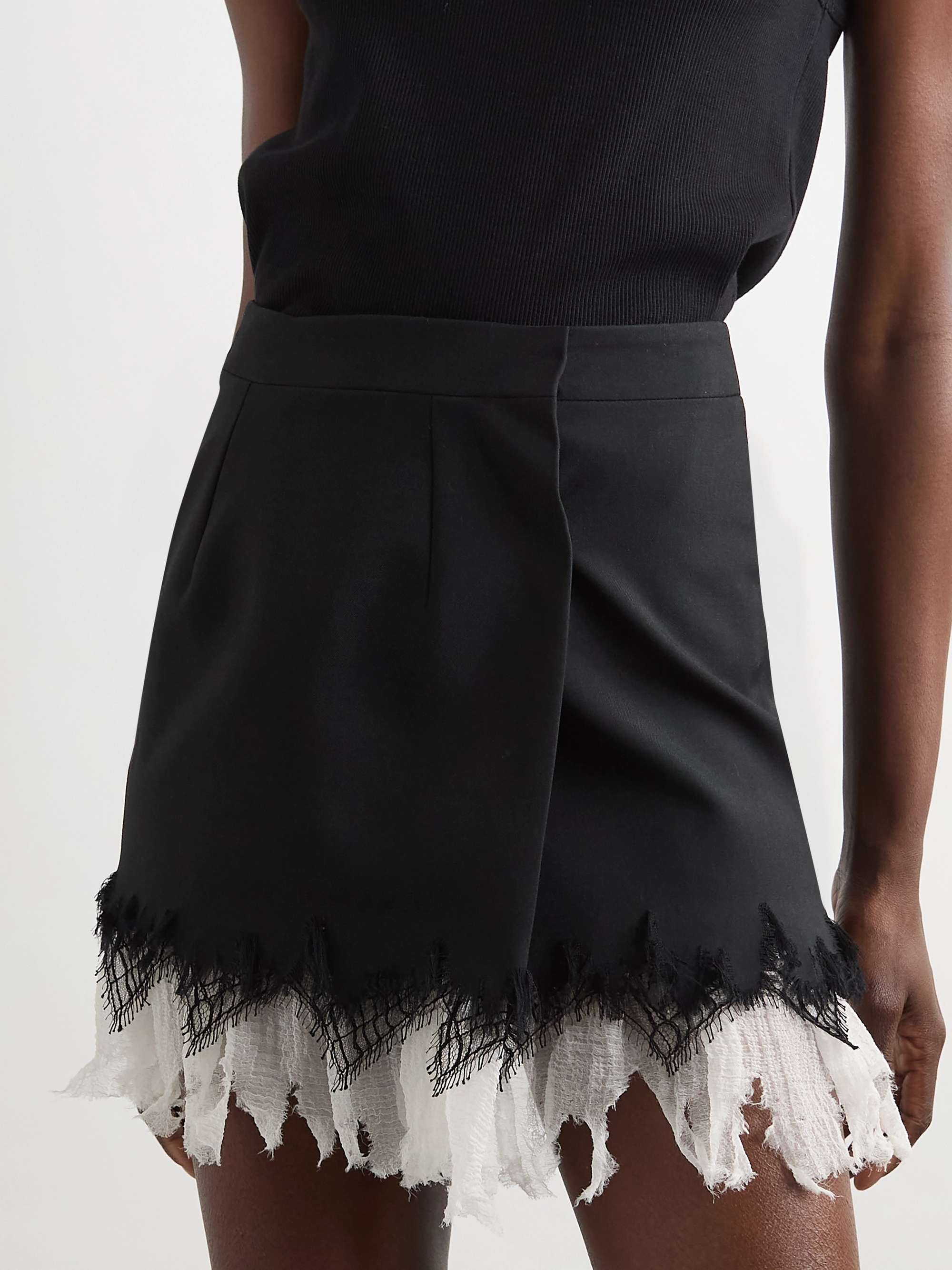 Silk-chiffon and lace-trimmed wool mini skirt view