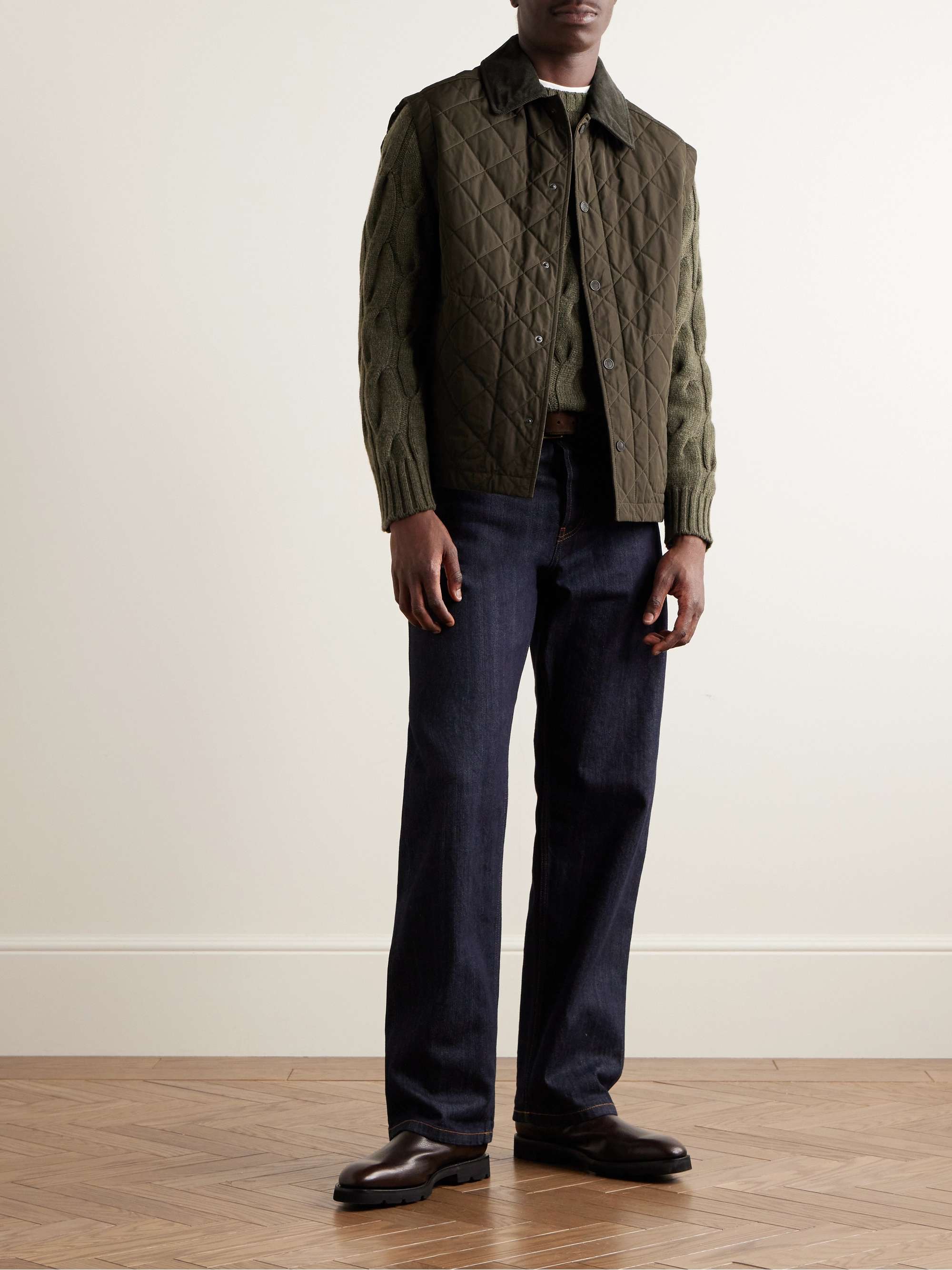 Cotton Corduroy-Trimmed Padded Quilted Shell Gilet view