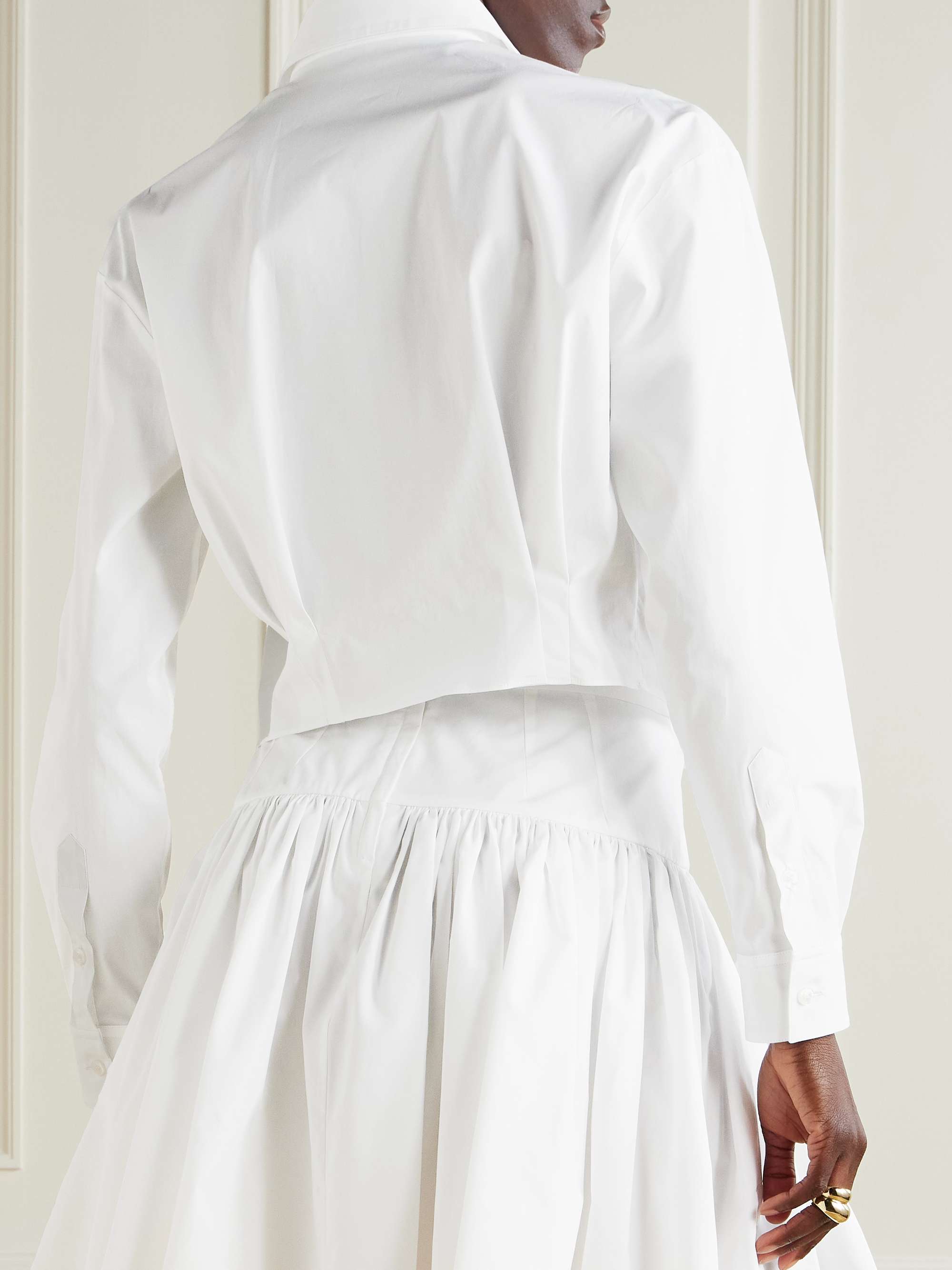 Cropped tie-front cotton-blend poplin shirt view