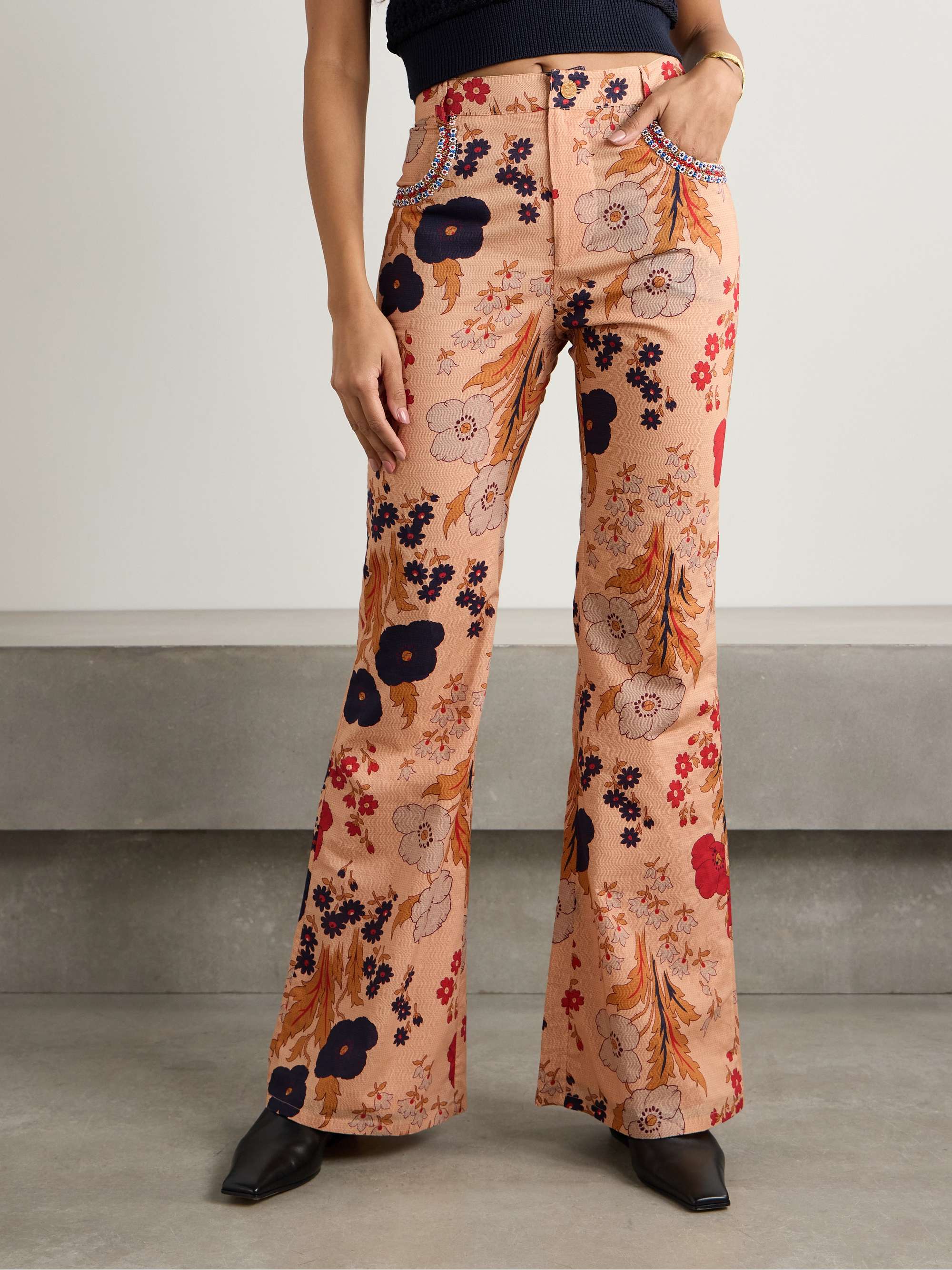 Bunny bead-embellished floral-print cotton-voile flared pants view