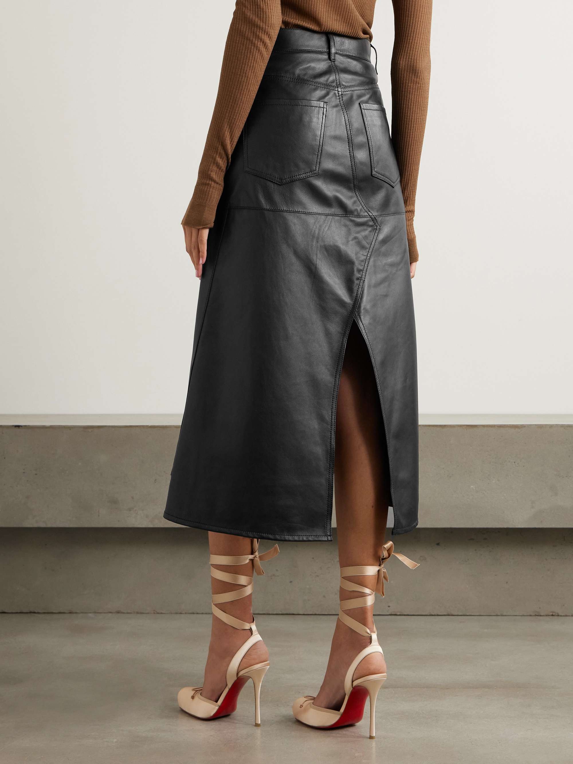 Paneled leather midi skirt view