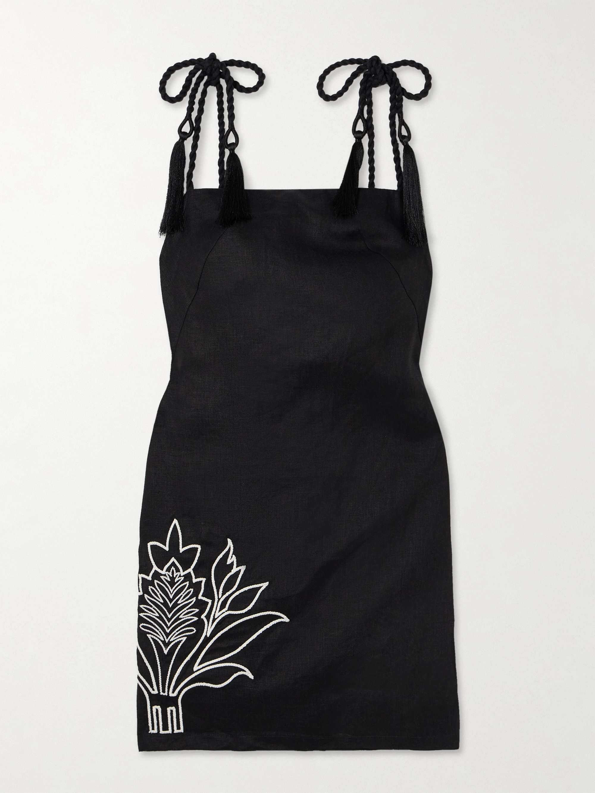 Haath tasseled embroidered linen mini dress view