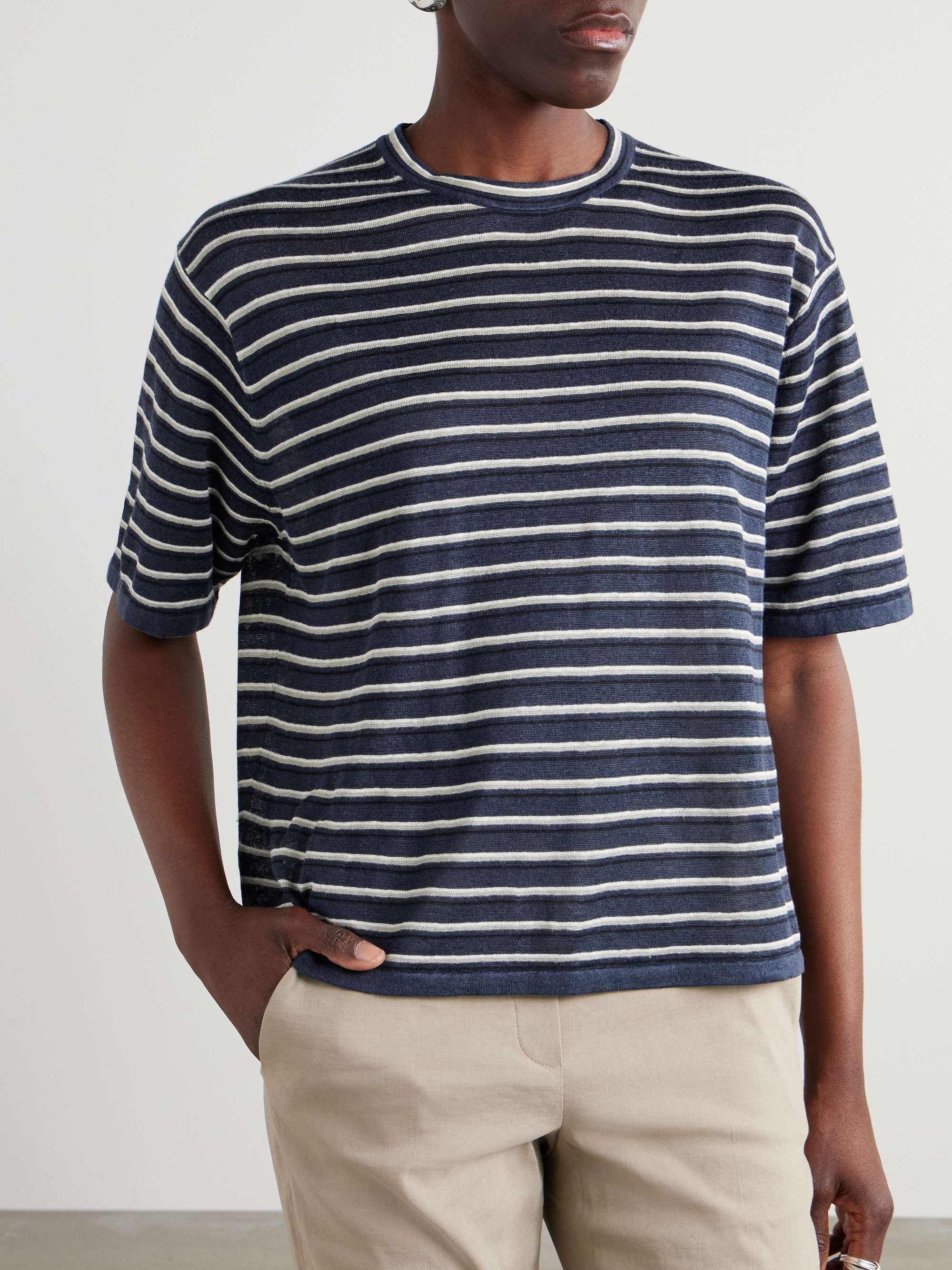 Striped linen-blend T-shirt view