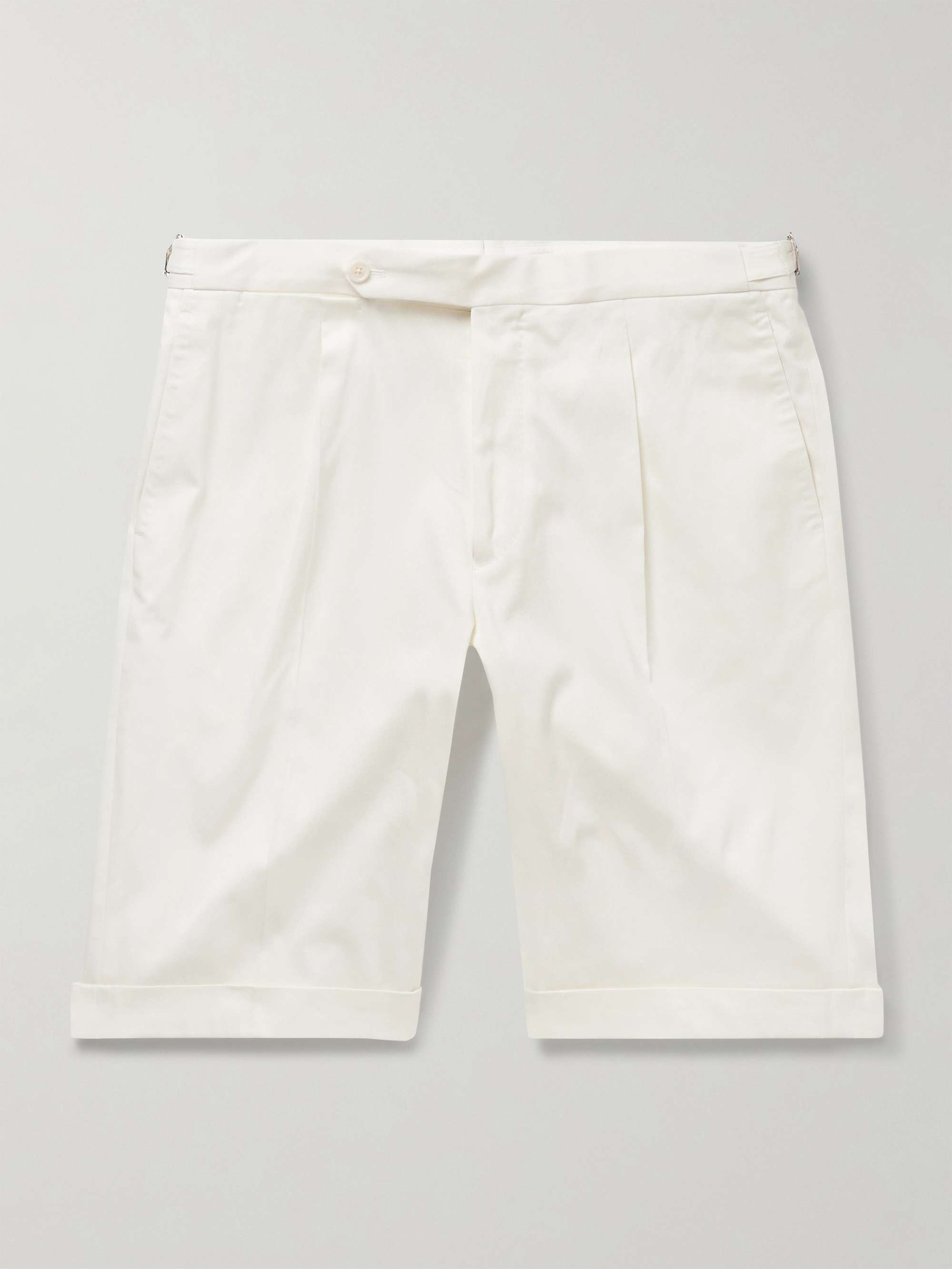 Slim-Fit Straight-Leg Pleated Cotton-Blend Shorts view