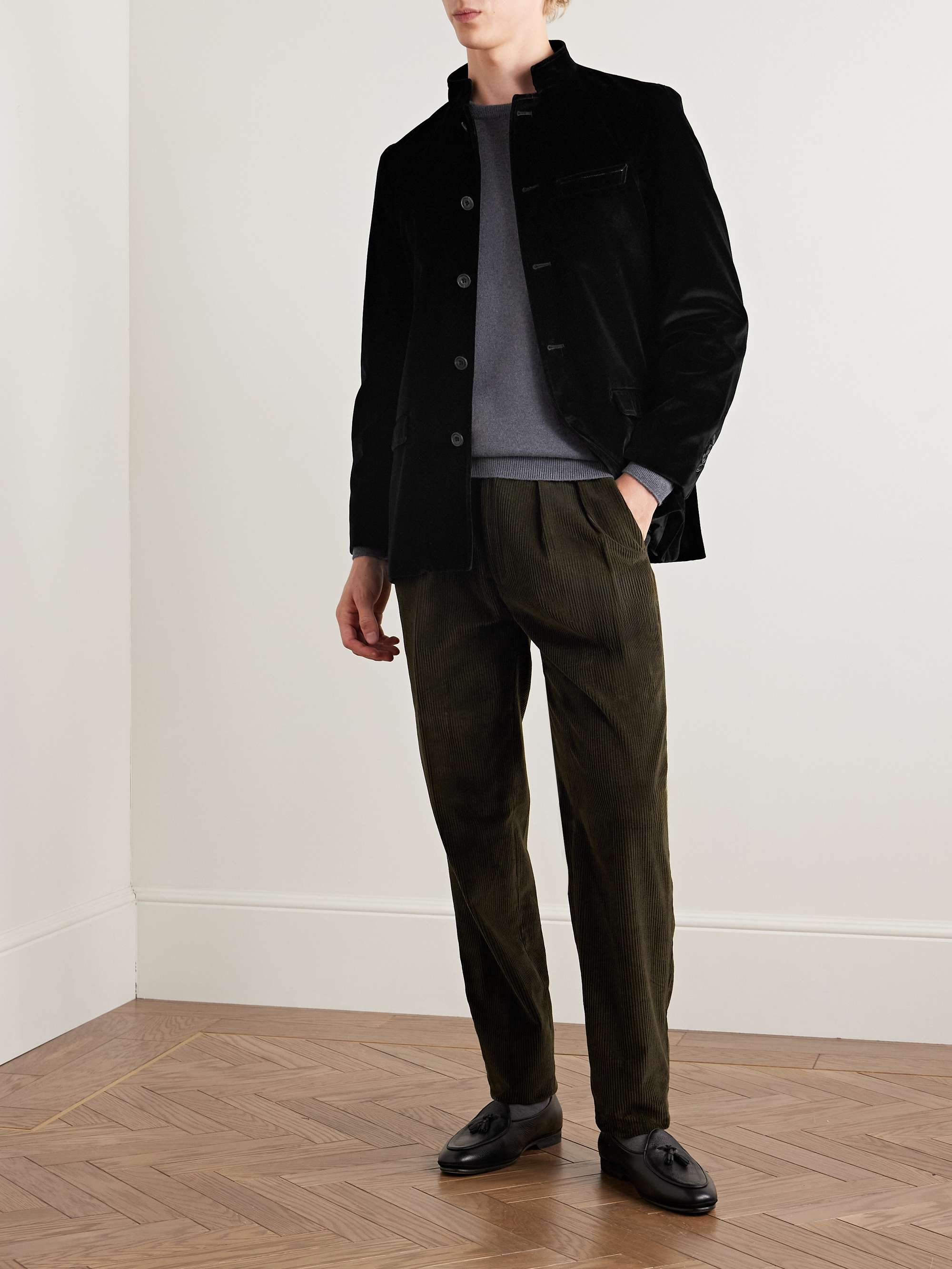 Nehru-Collar Cotton-Velvet Suit Jacket view