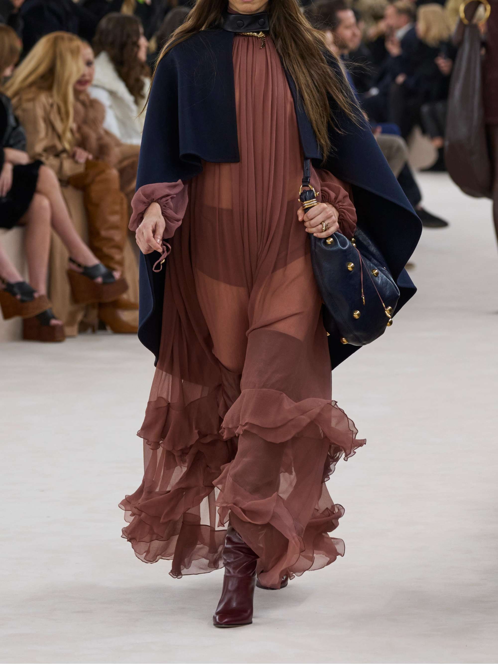 Ruffled tiered pleated silk-crepon gown view