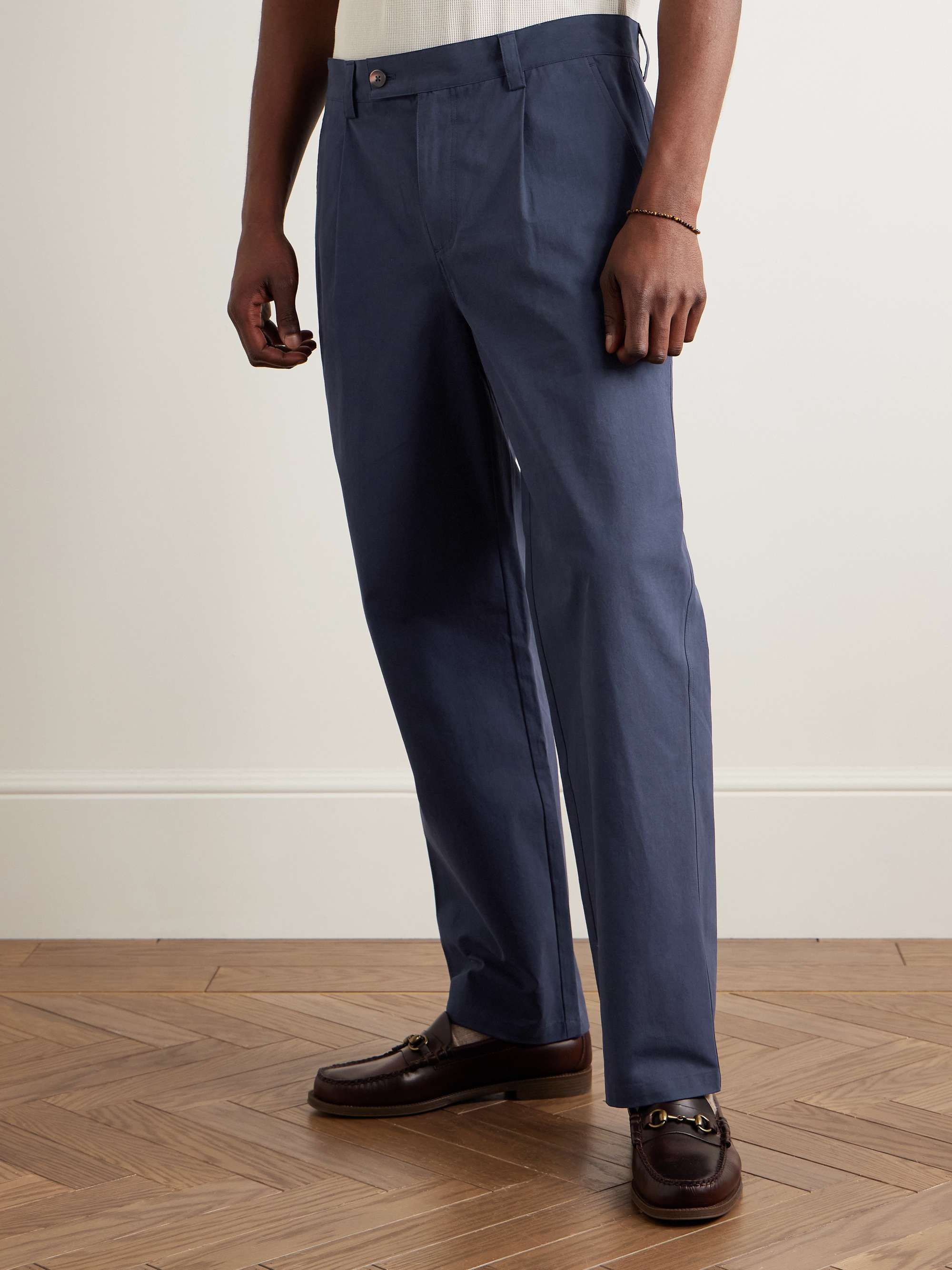 Straight-Leg Pleated Cotton-Sateen Trousers view